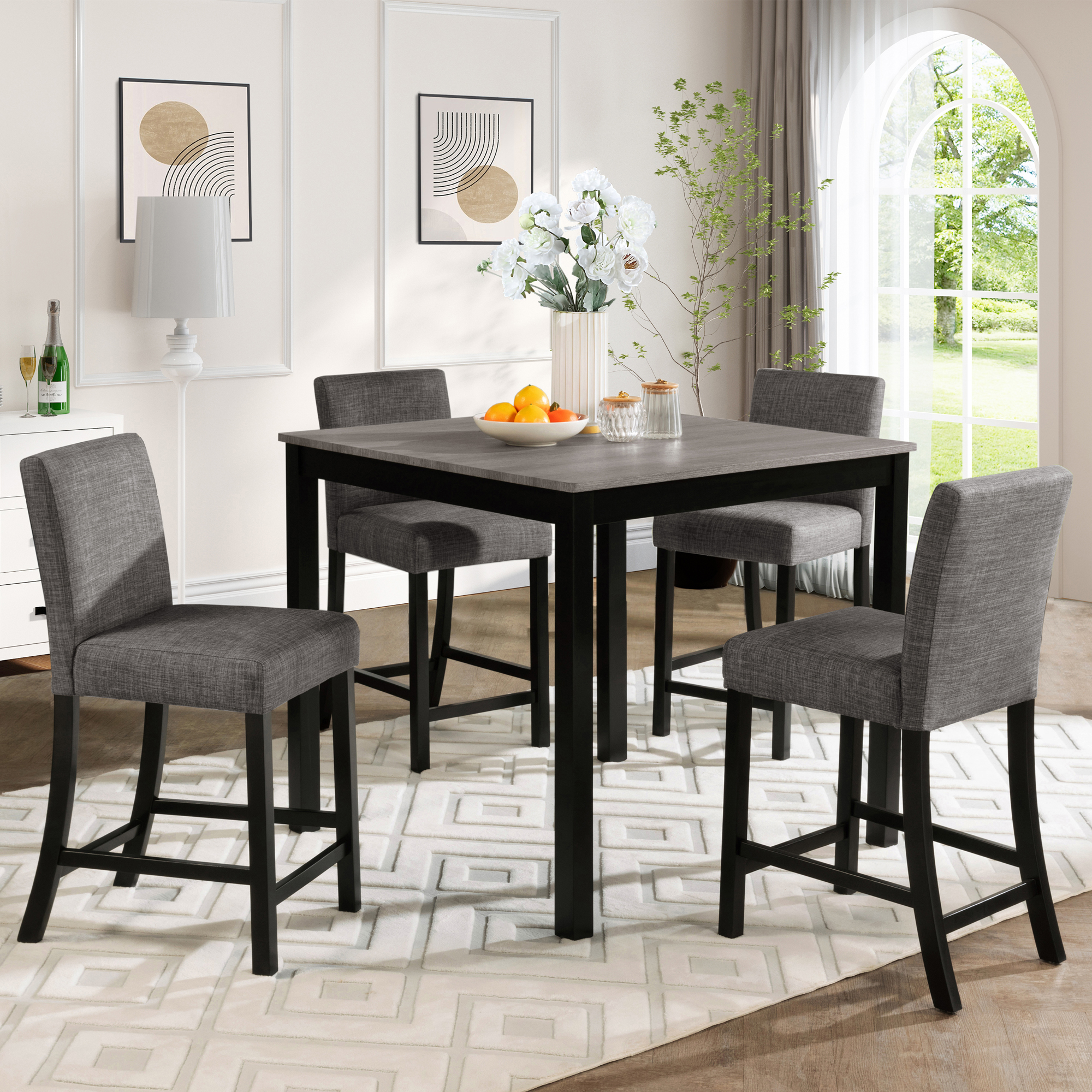 Ensemble 5 pièces hauteur comptoir gris noir