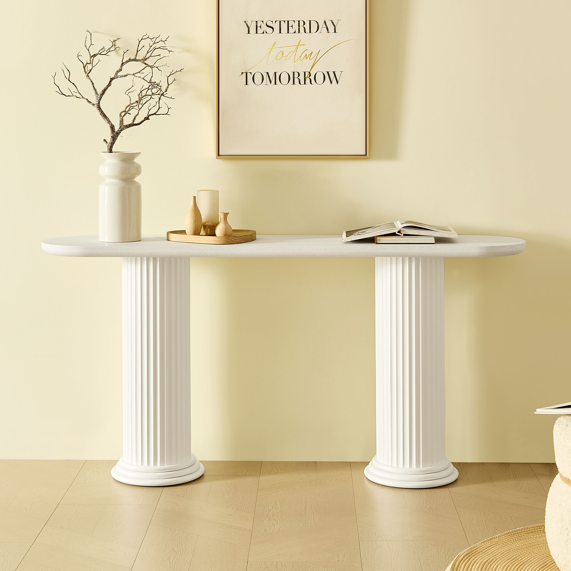 Console moderne 62,99po jambes style romain, placage bois