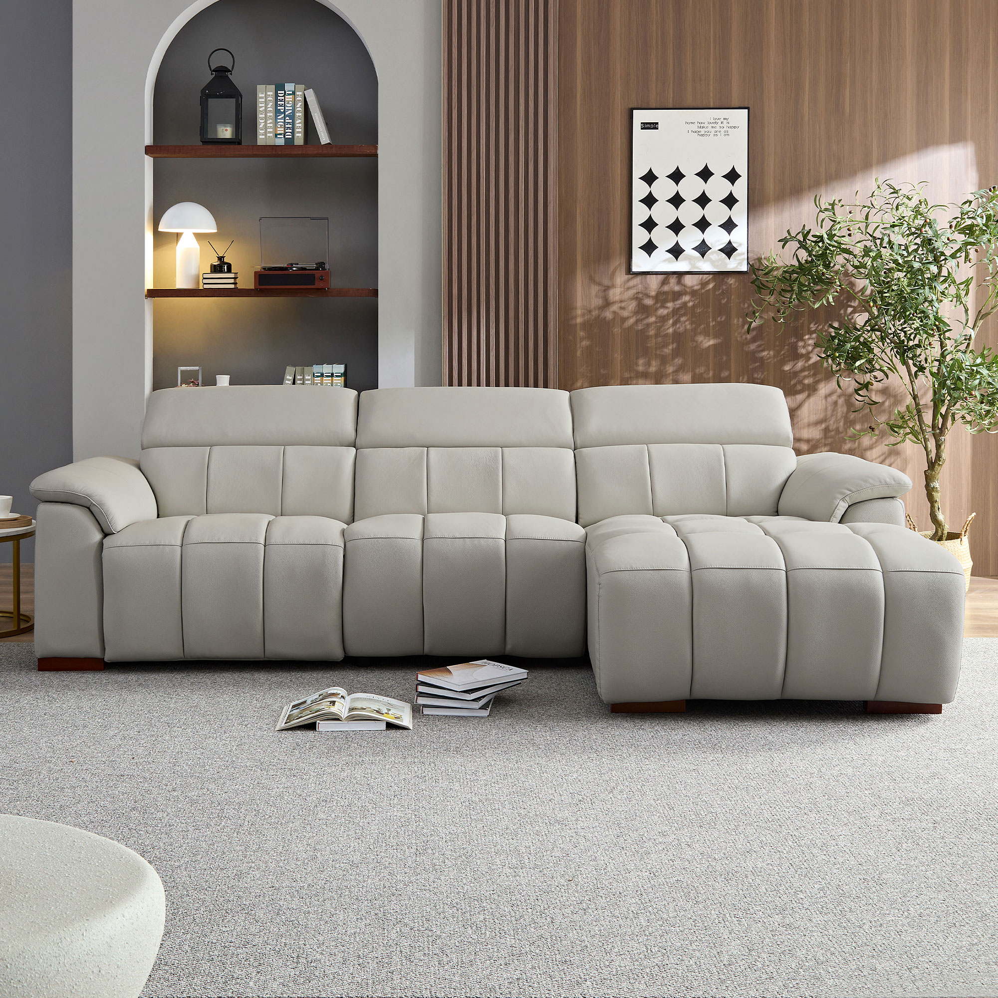 Canapé inclinable électrique L cuir - USB, appuie-tête, repose-pieds