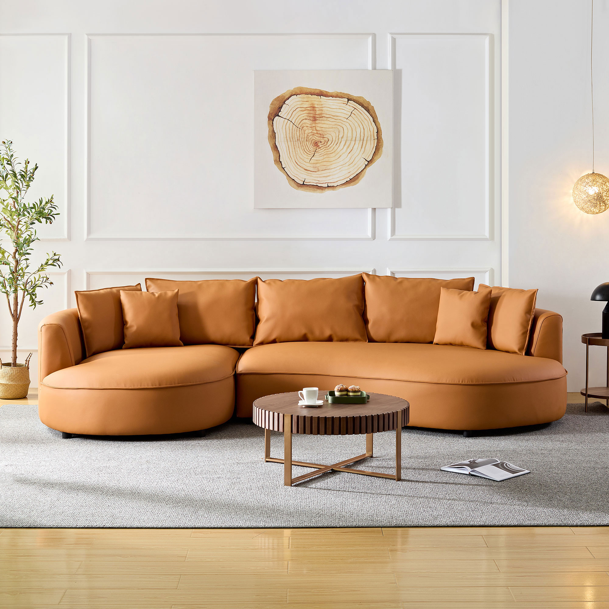 Sofa sectionnel courbe 5 places orange éco-cuir bureau