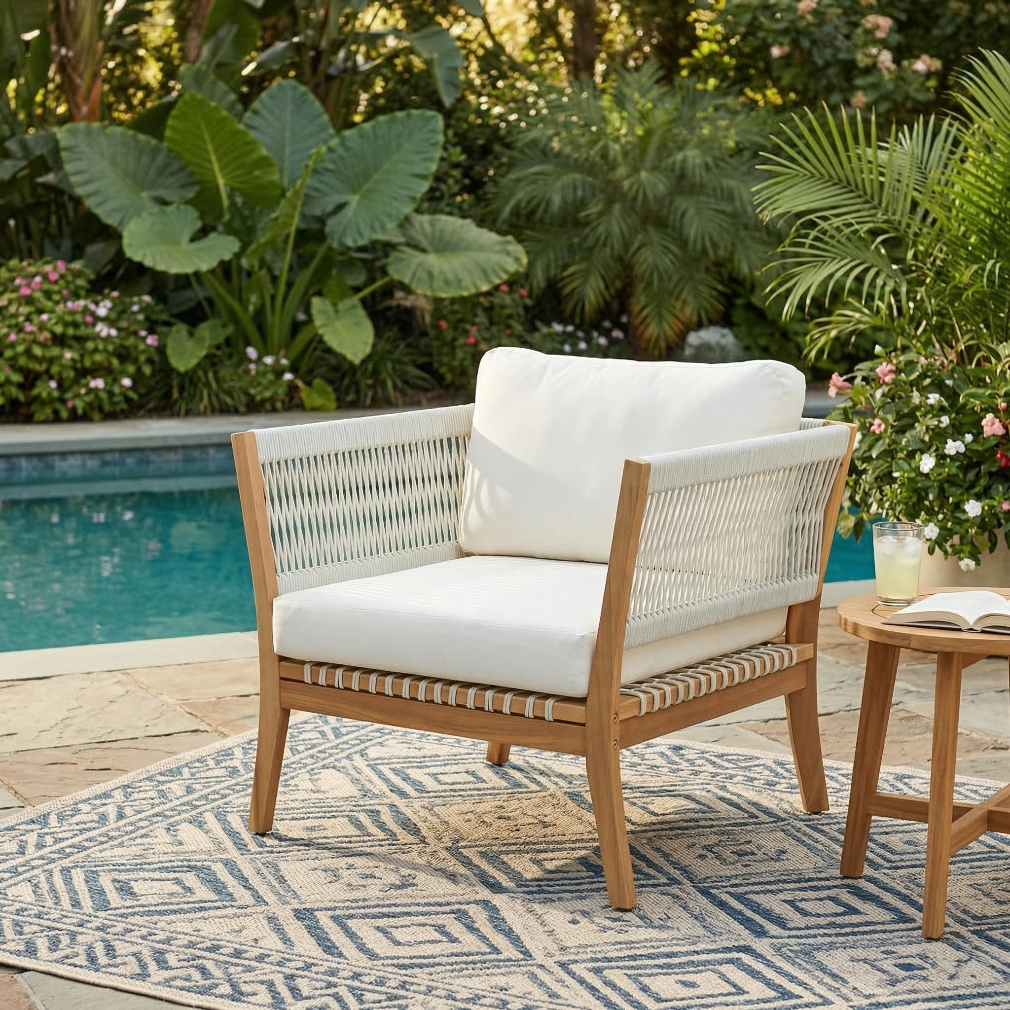Chaise patio acacia 30,3 po cordes épaisses coussins