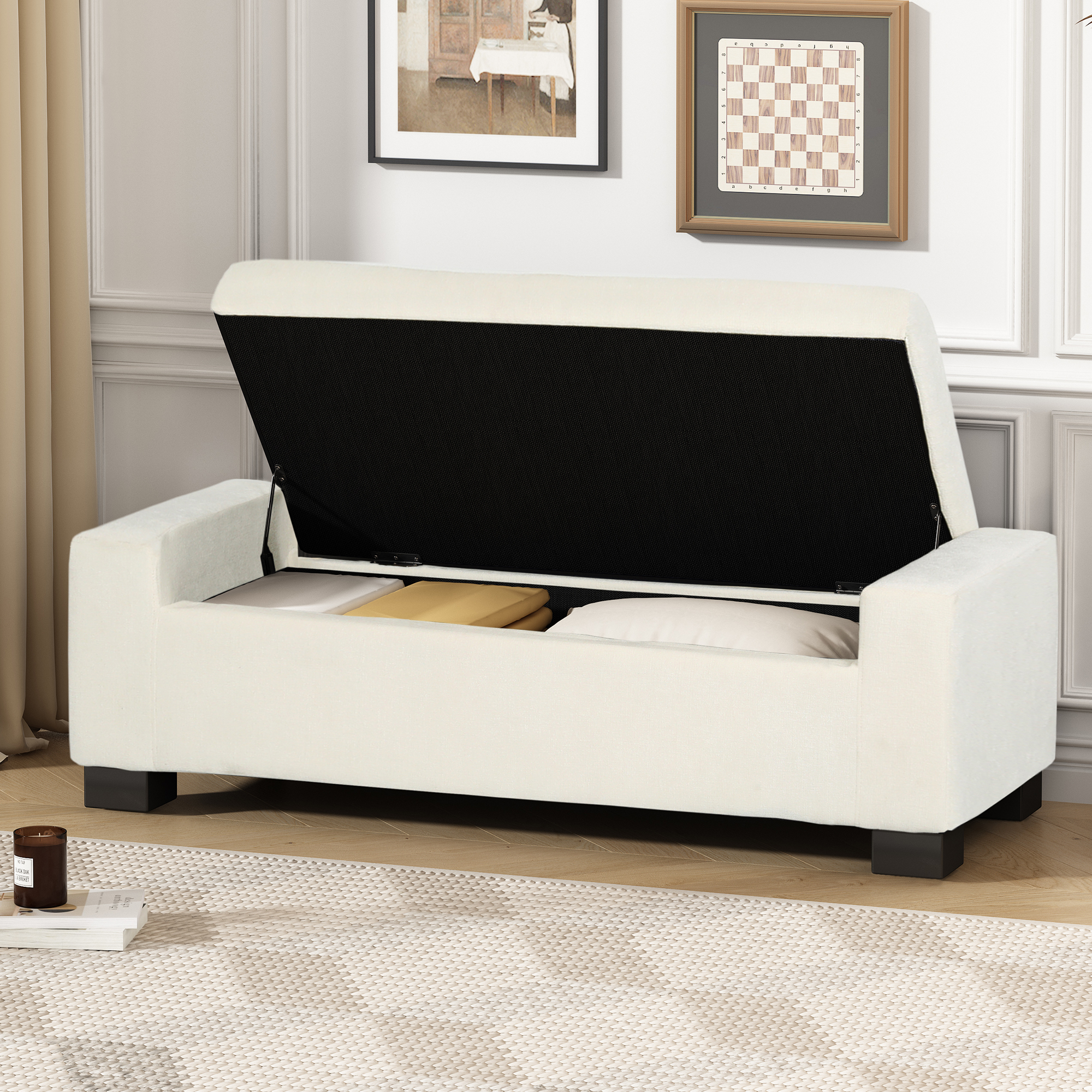 Banc ottoman 50" rangement tissu texturé