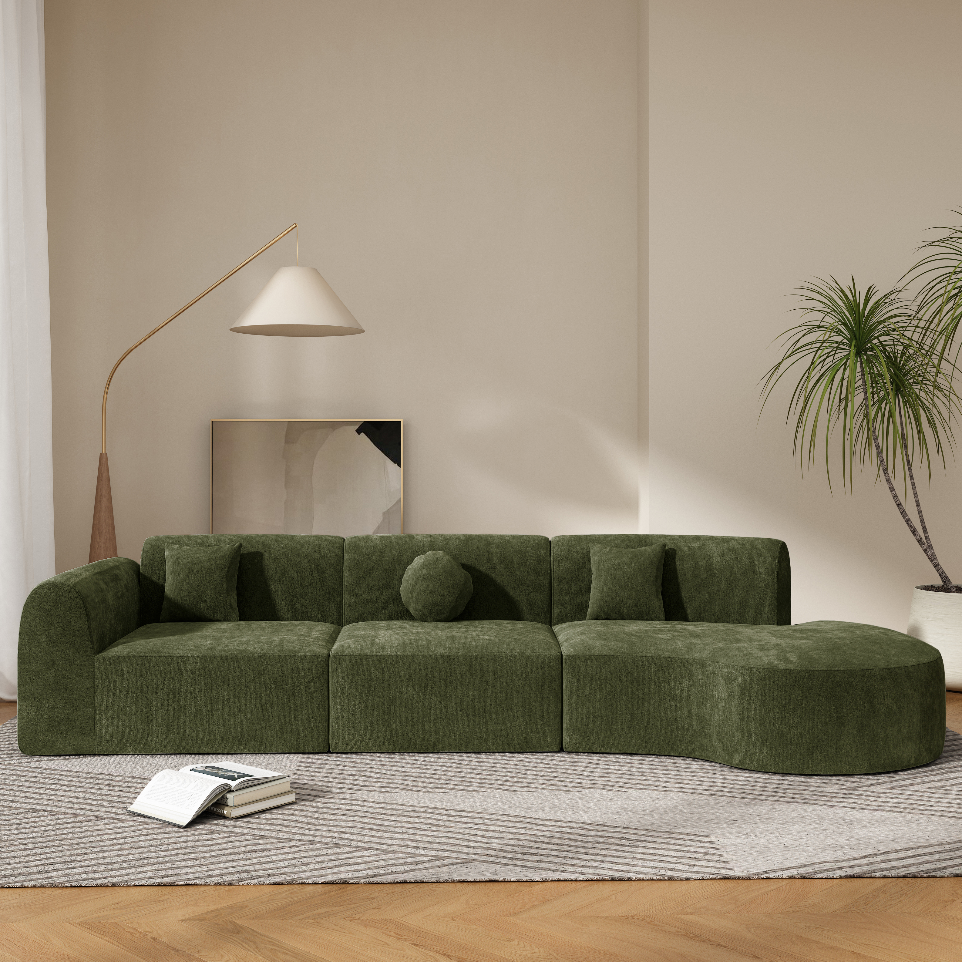Sofa courbé 140" modulable, haute densité, 3 pièces