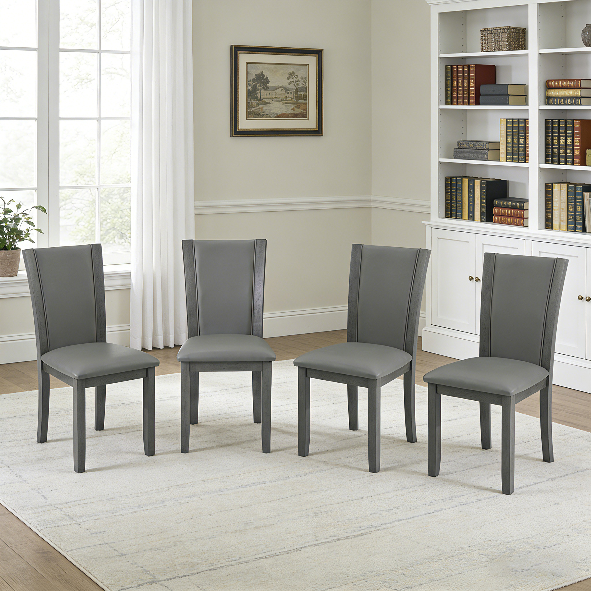 Chaises salle à manger bois ensemble 4 siège rembourré gris