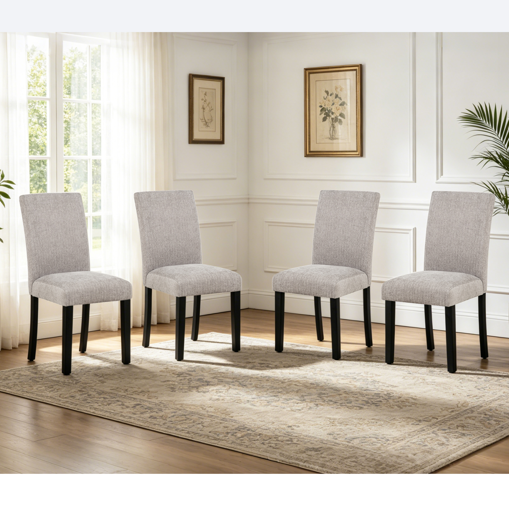 Chaises salle manger 4 bois siège rembourré tissu gris noir