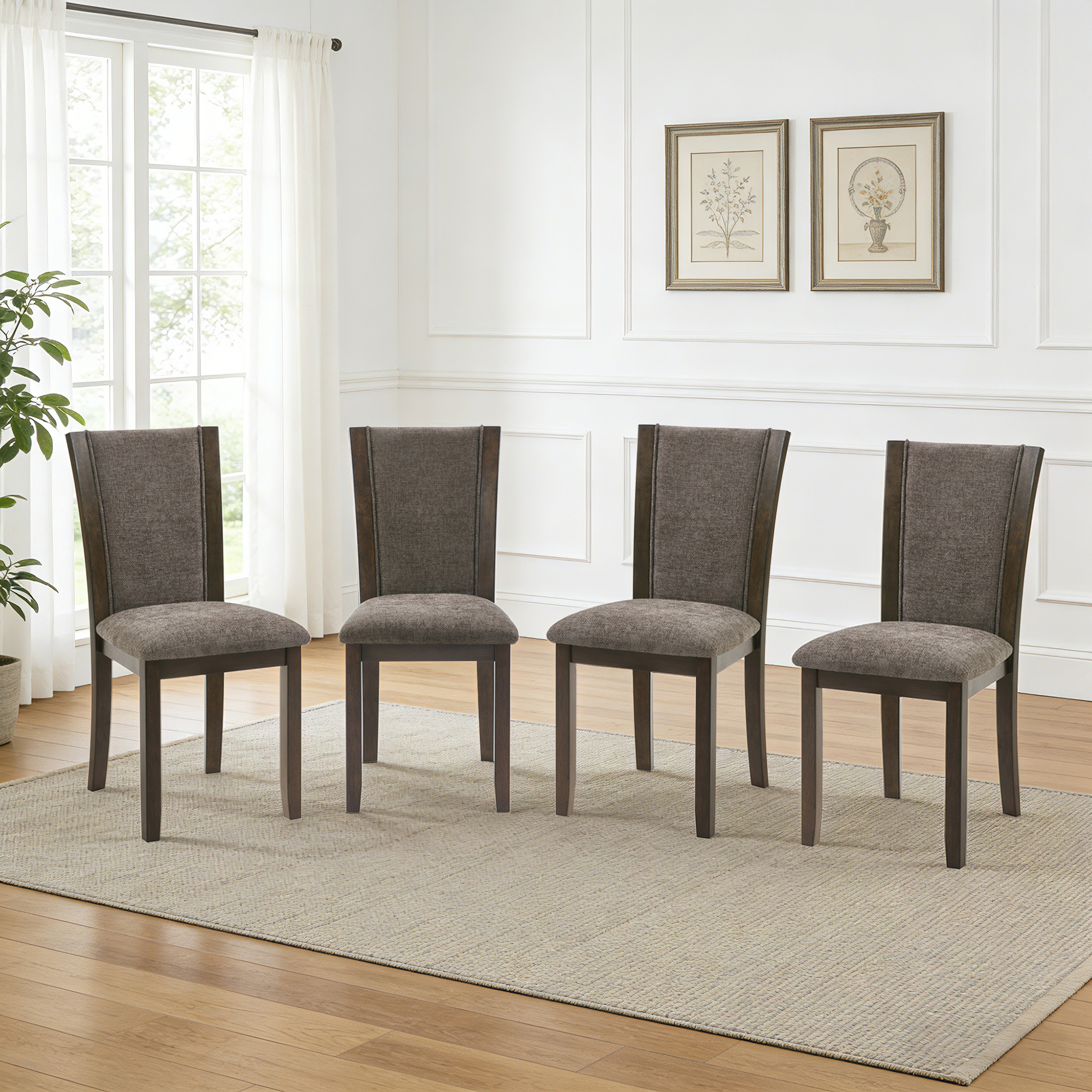 Chaises salle à manger ensemble 4 bois siège rembourré noyer foncé