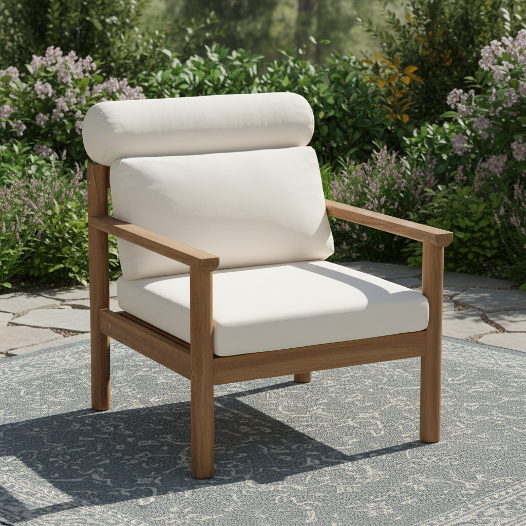 Chaise patio acacia 28 po mi-siècle moderne, coussin