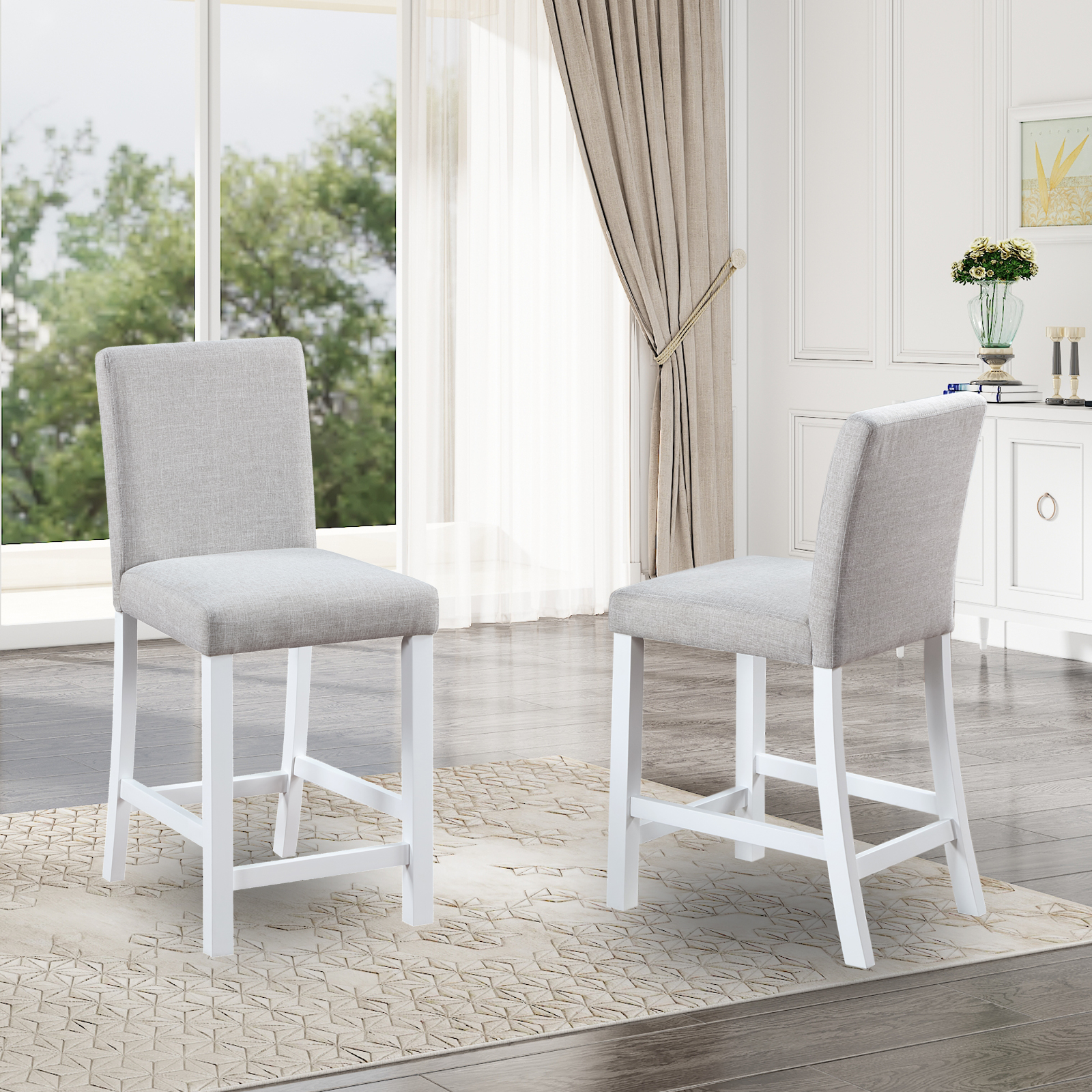 Ensemble Chaises Hauteur Comptoir 4 Tabourets Sièges Rembourrés Gris