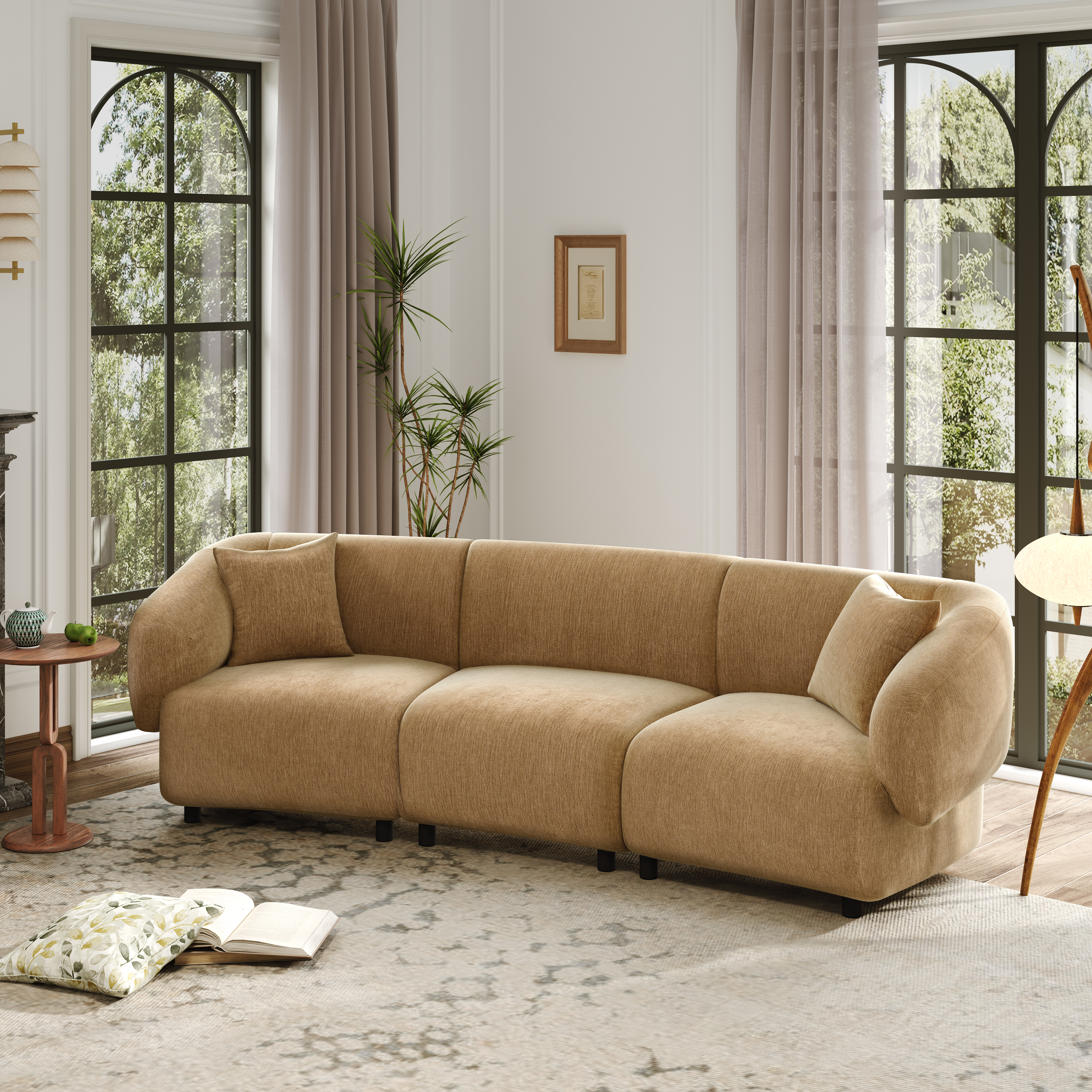 Canapé 3 places courbe 98,5" - Design moderne mocha, cadre durable