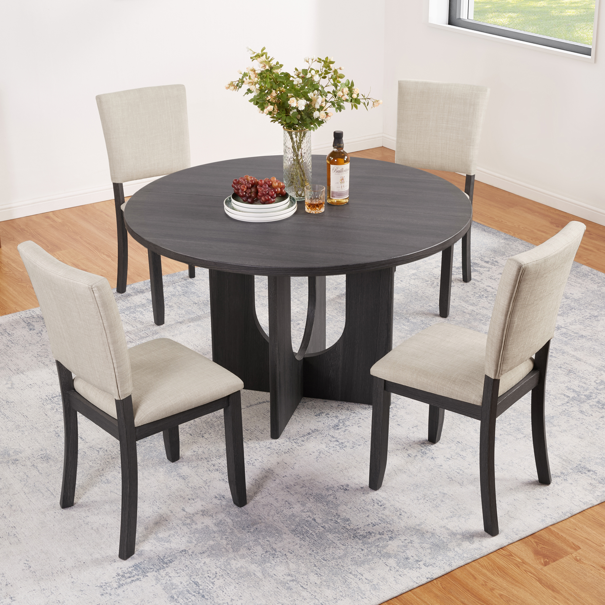 Ensemble salle à manger 5 pièces 47,3" noir antique beige