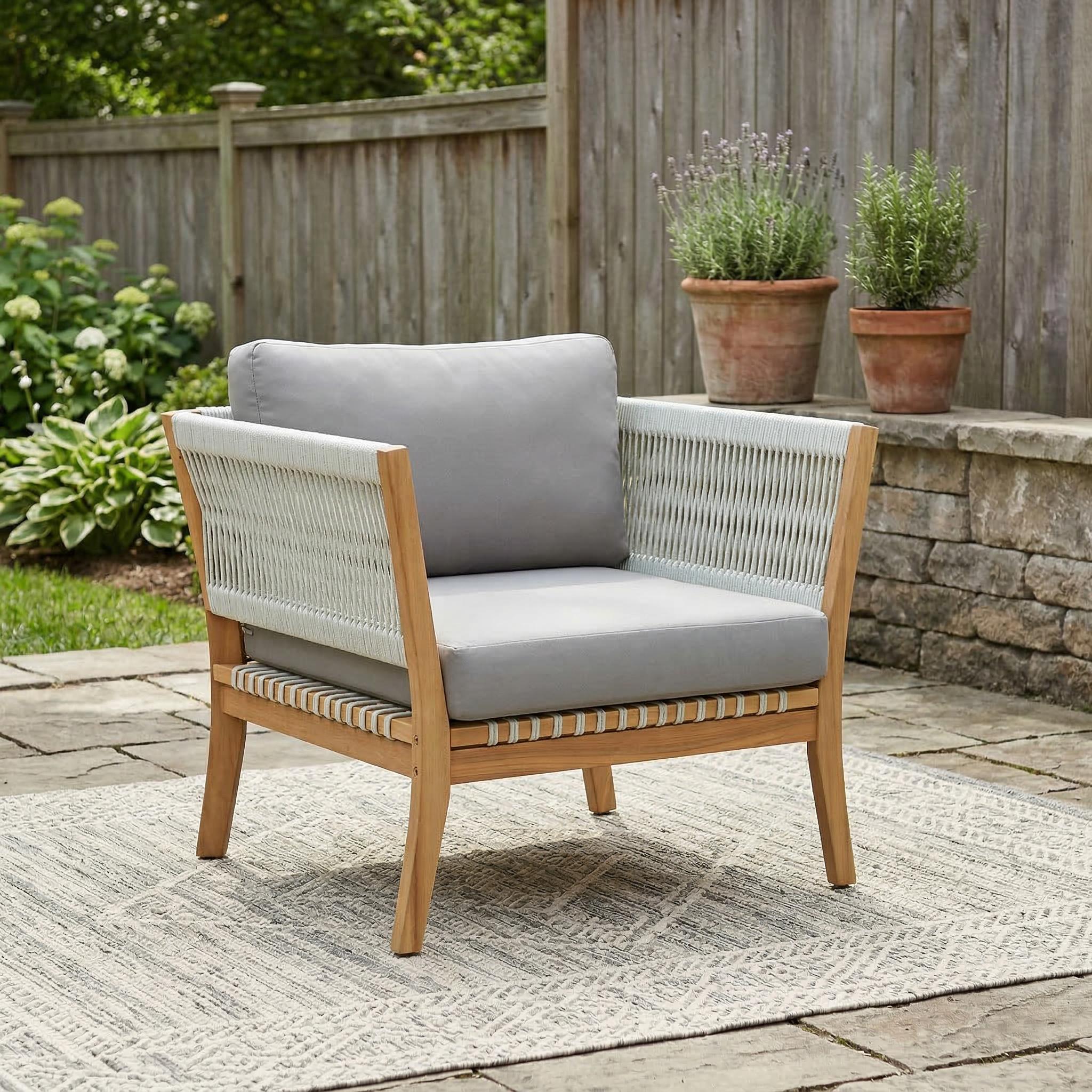 Chaise patio acacia 30,3 po cordes épaisses coussins