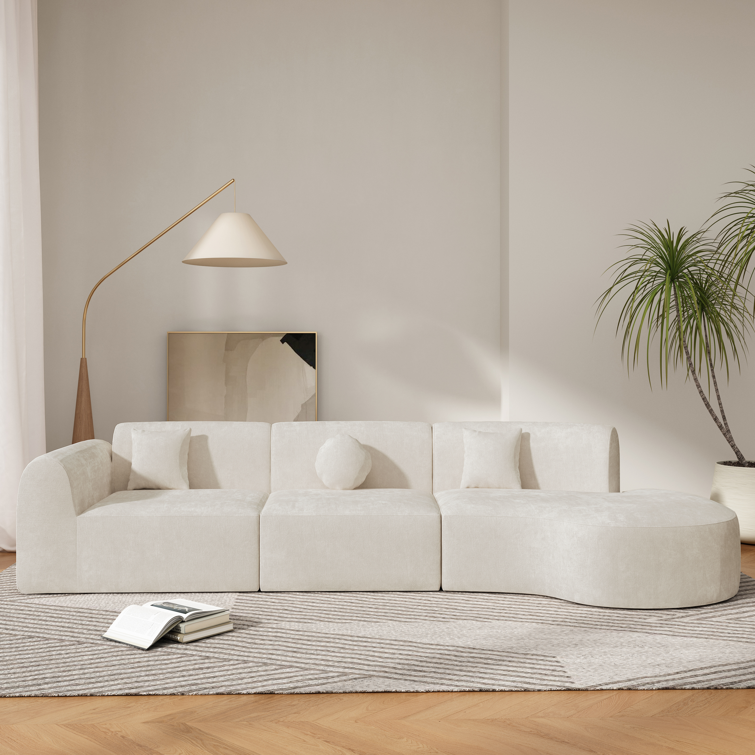 Sectional canapé incurvé moderne 140 po, 3 pièces