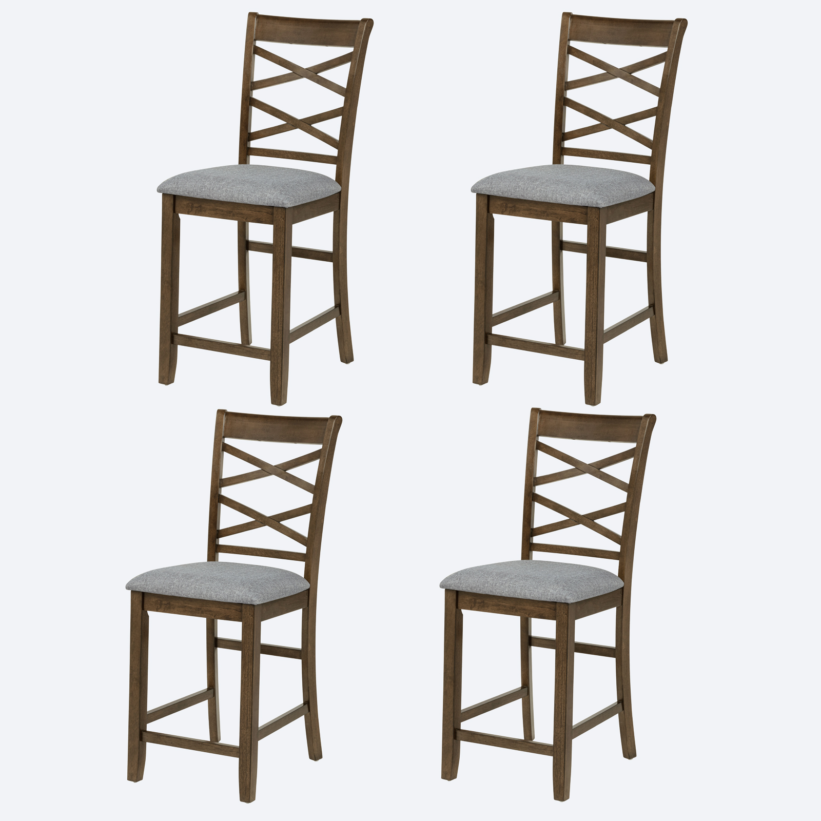 Ensemble 4 chaises comptoir bois noyer rembourrage