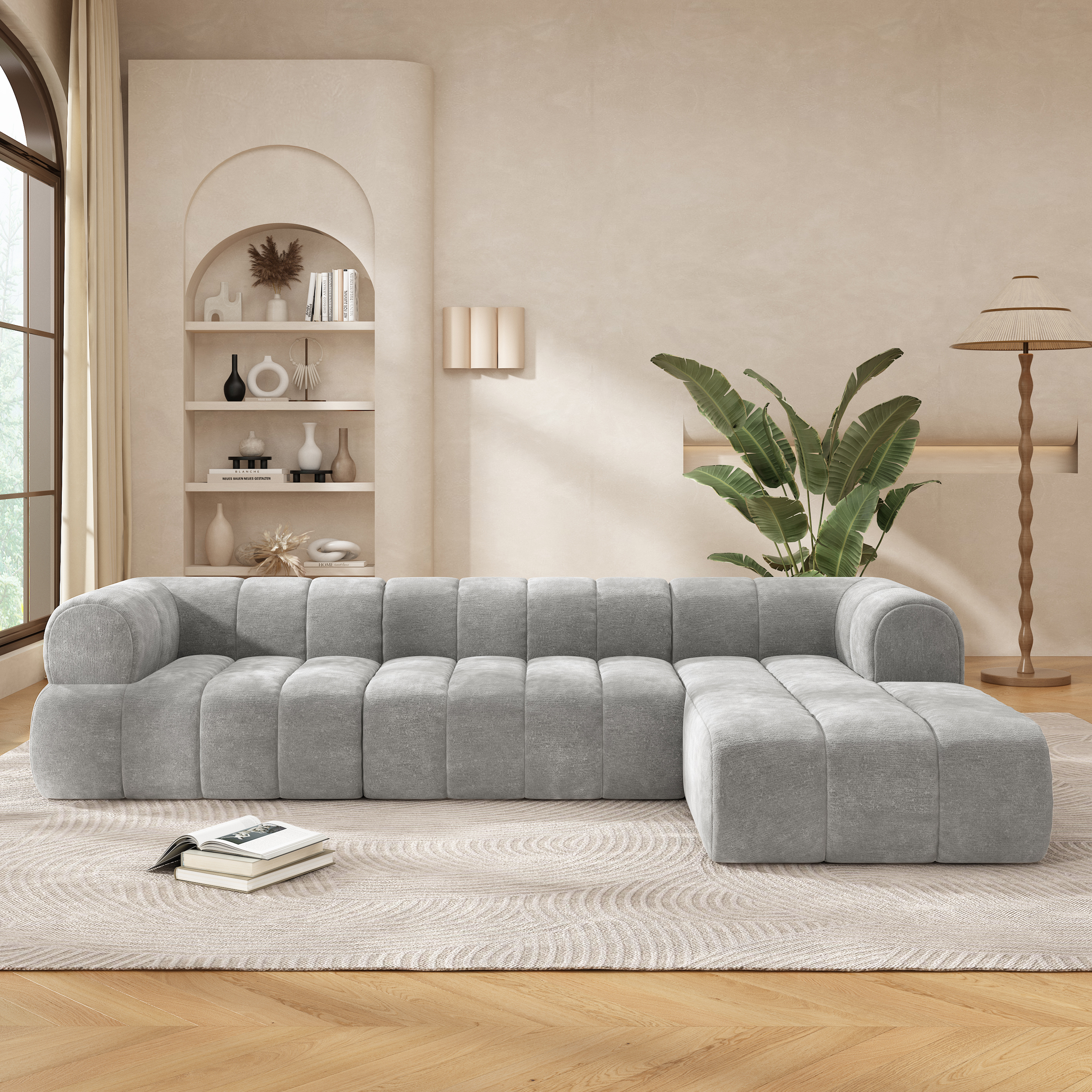 Causeuse sectionelle L 122po gris, 2 pièces assemblée