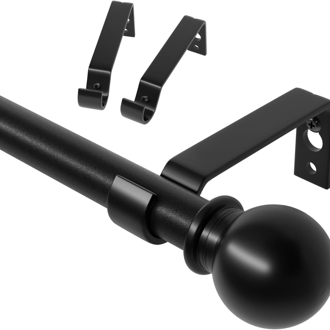 Tringle rideau 28-48", noir, avec supports, ajustable, mat