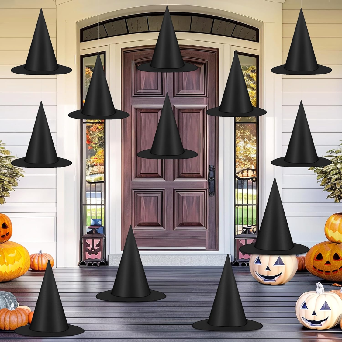 12 chapeaux sorcière Halloween noir décor