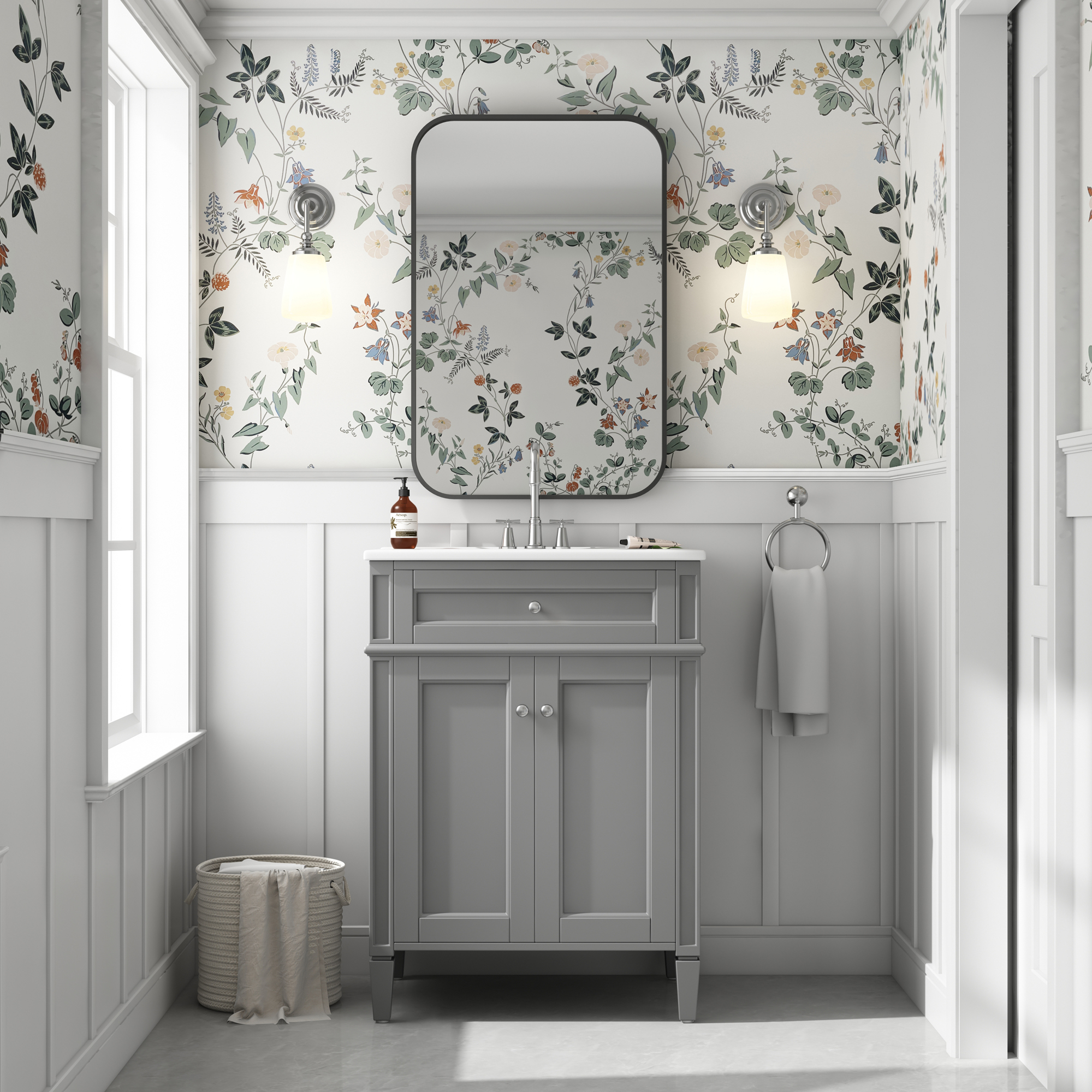 Meuble salle bain 24po, 2 portes, tiroir bascule, blanc