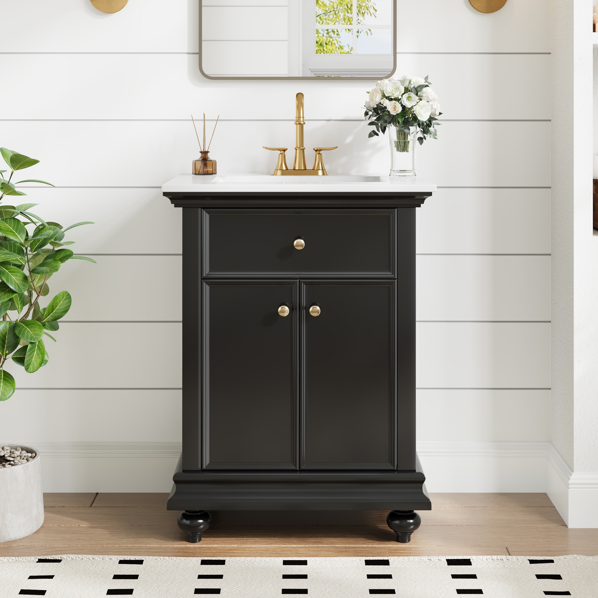 Meuble-lavabo 24'' moderne tiroir ouverture, pieds français