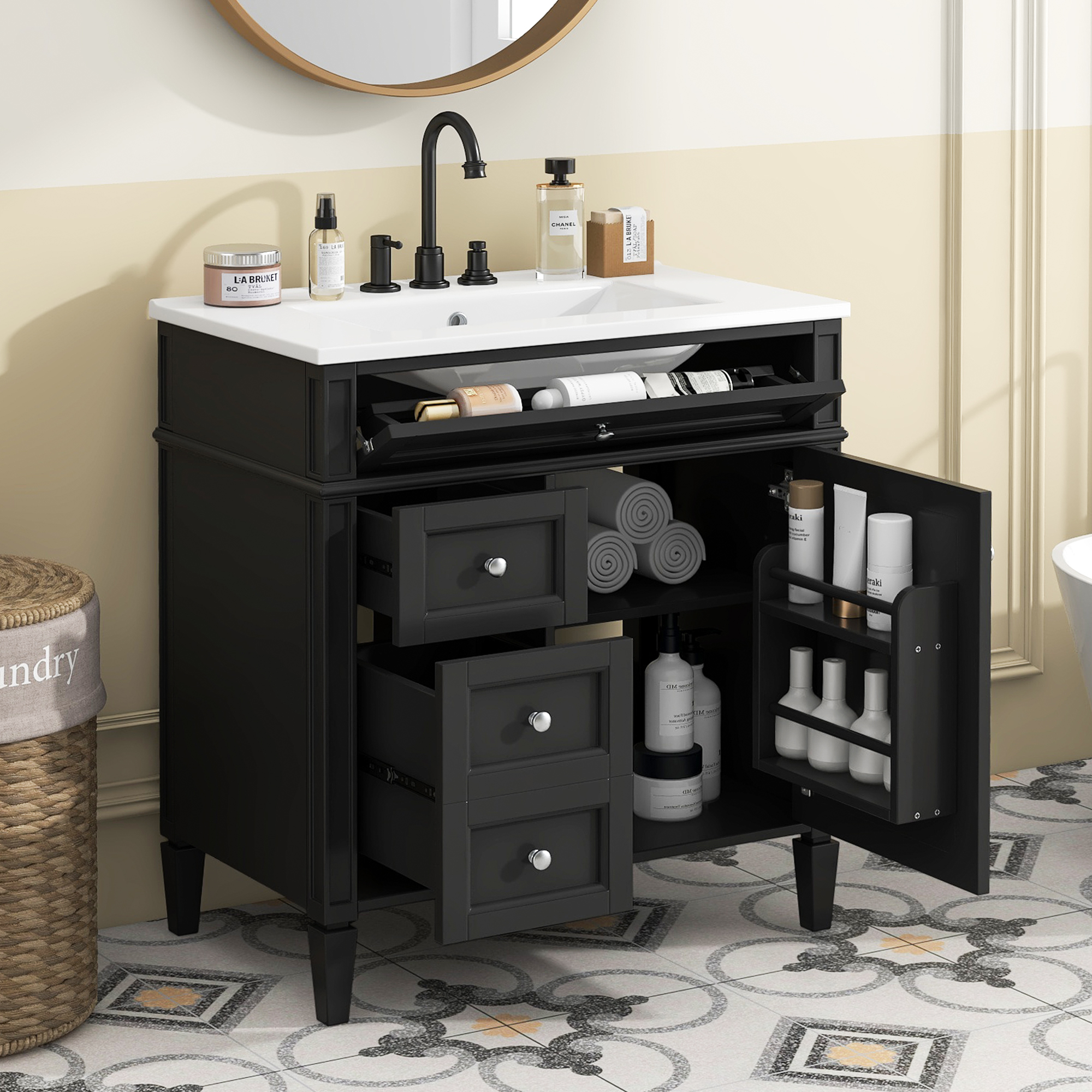 Vanité de salle de bain 30" avec comptoir et lavabo, 2 tiroirs