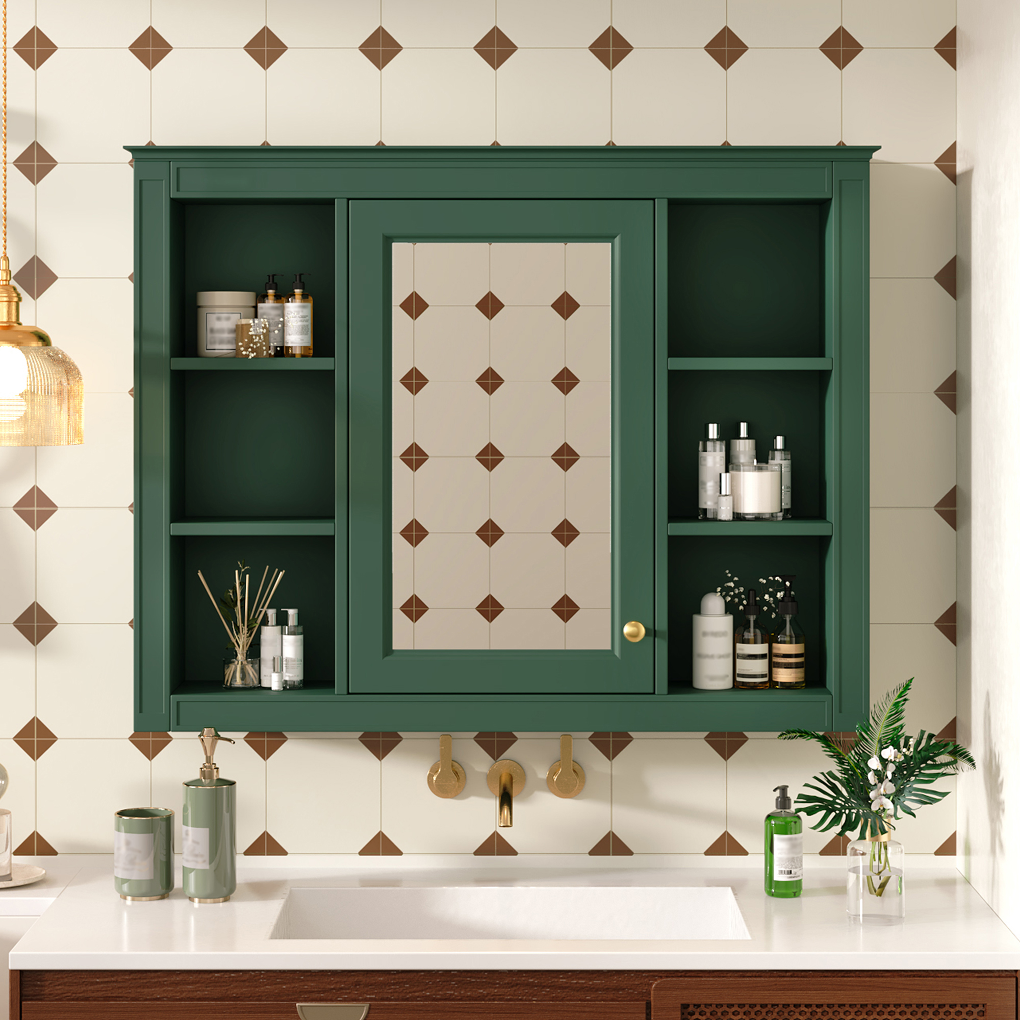 Armoire pharmacie murale 35po x 28po, miroir, 6 tablettes ouvertes