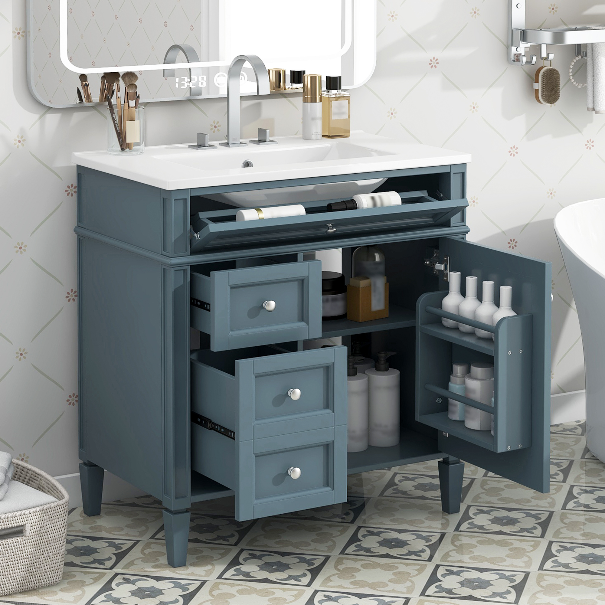 Meuble-lavabo 30", comptoir moderne, 2 tiroirs, lavabo simple