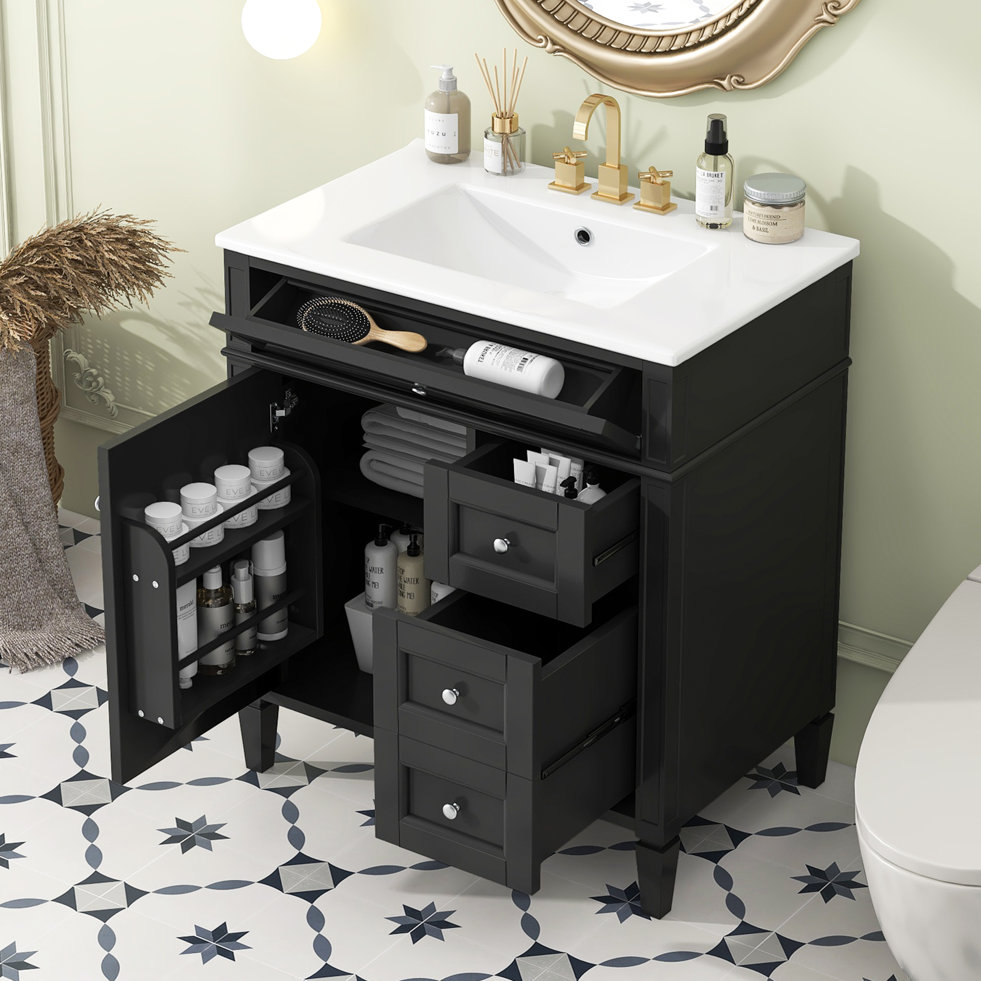 Meuble-lavabo 30'' avec dessus, 2 tiroirs + tiroir ouverture
