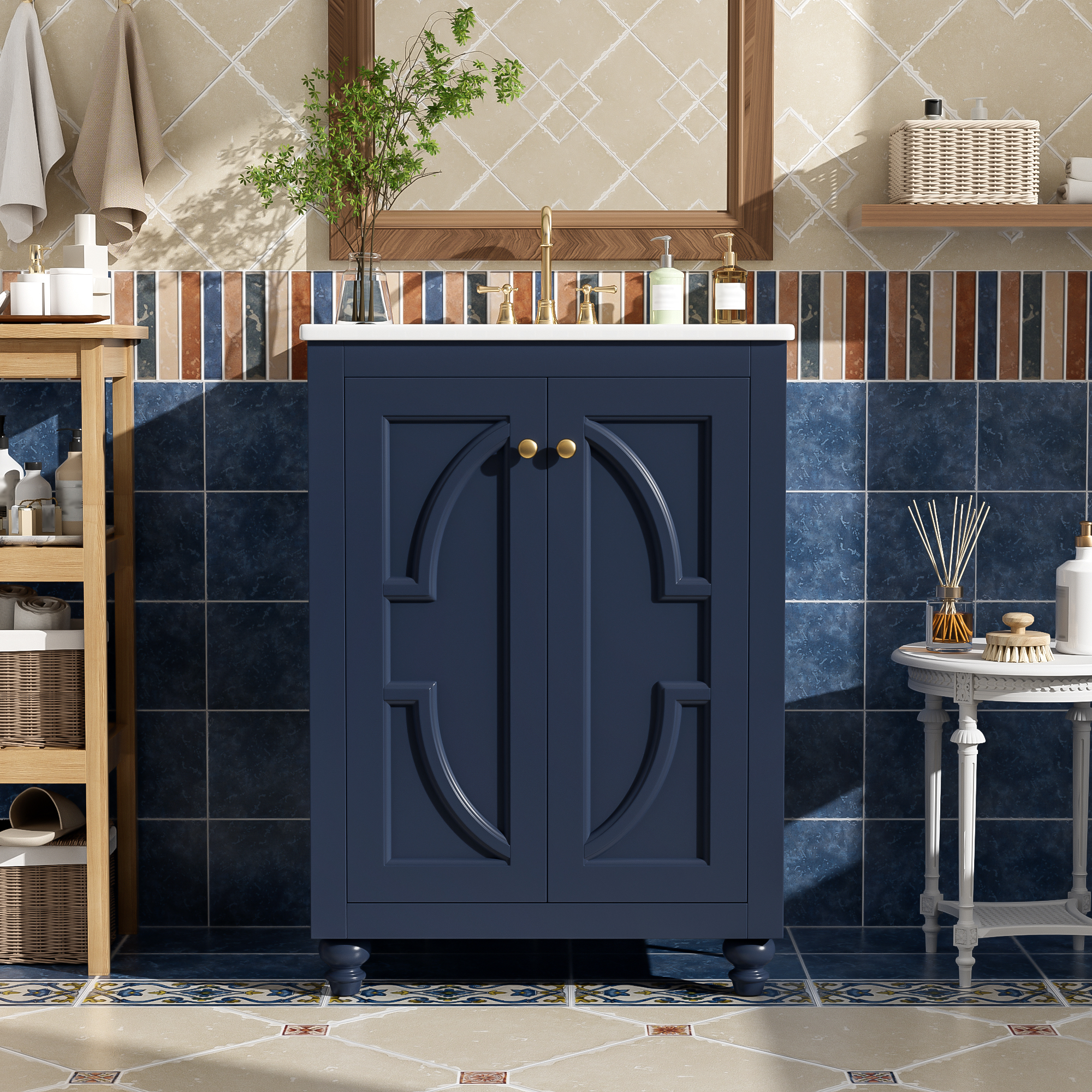 Vanité salle de bain 24 po motif elliptique orné pieds tournés