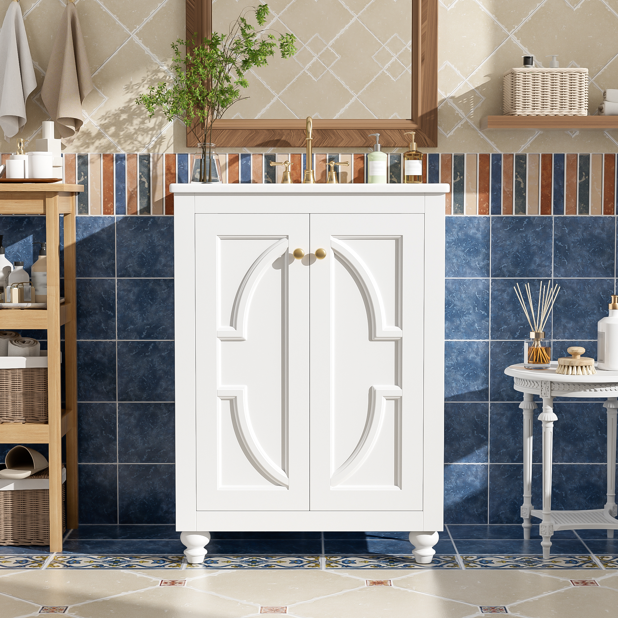 Vanité salle de bain 24 po motif elliptique orné pieds tournés