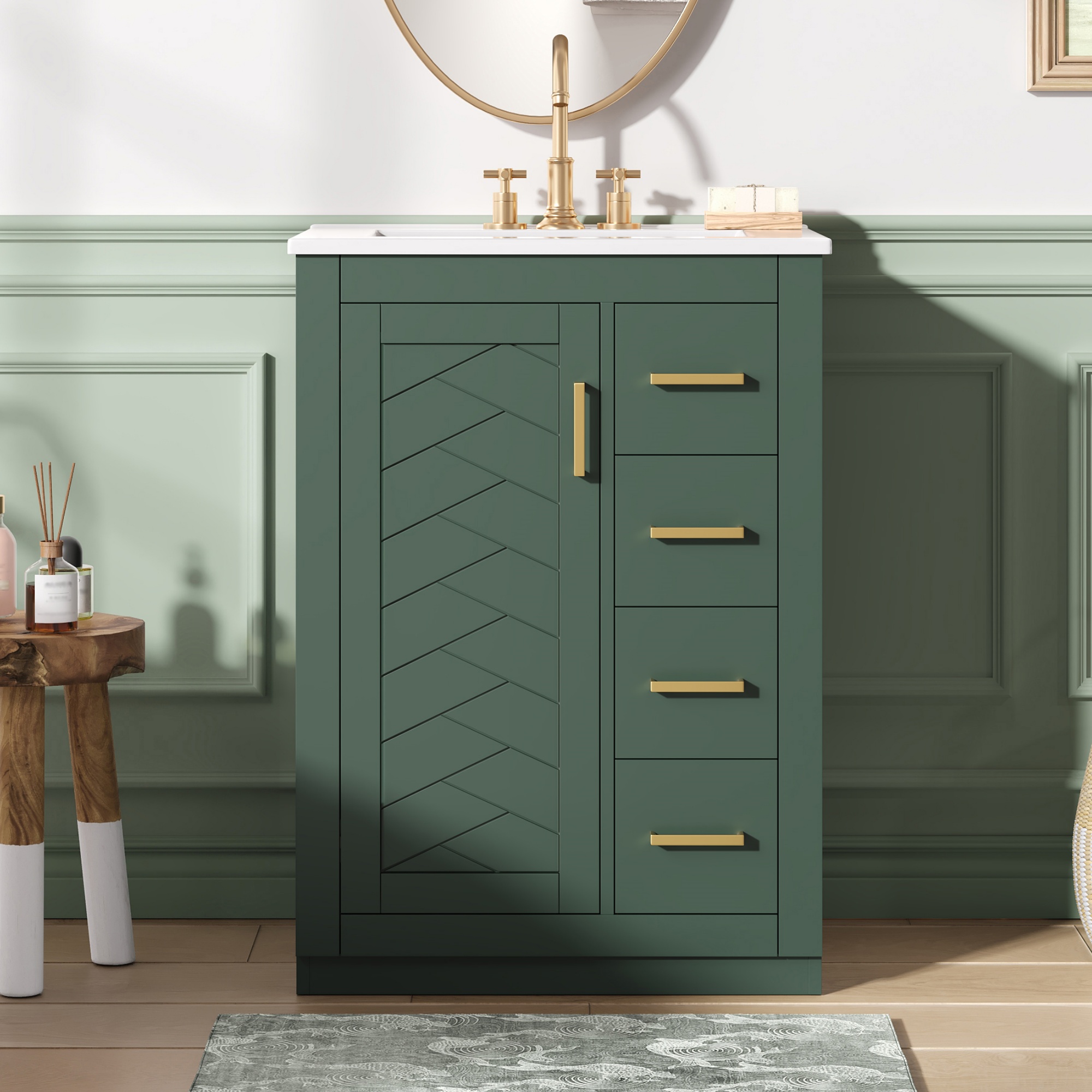 Vanité salle bain 24po vert 1 porte 3 tiroirs