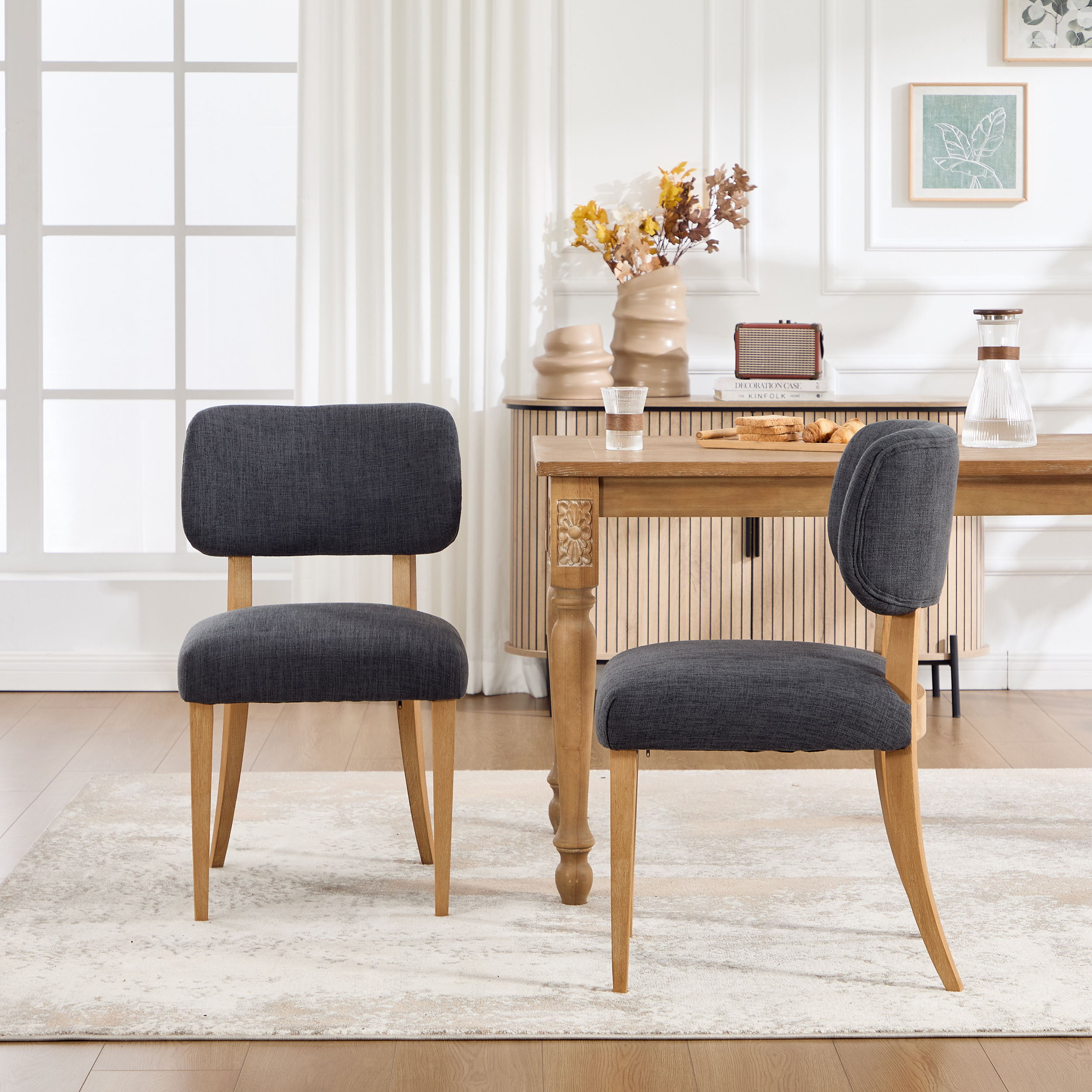 Chaises salle à manger ensemble 2 bois tissu fermette