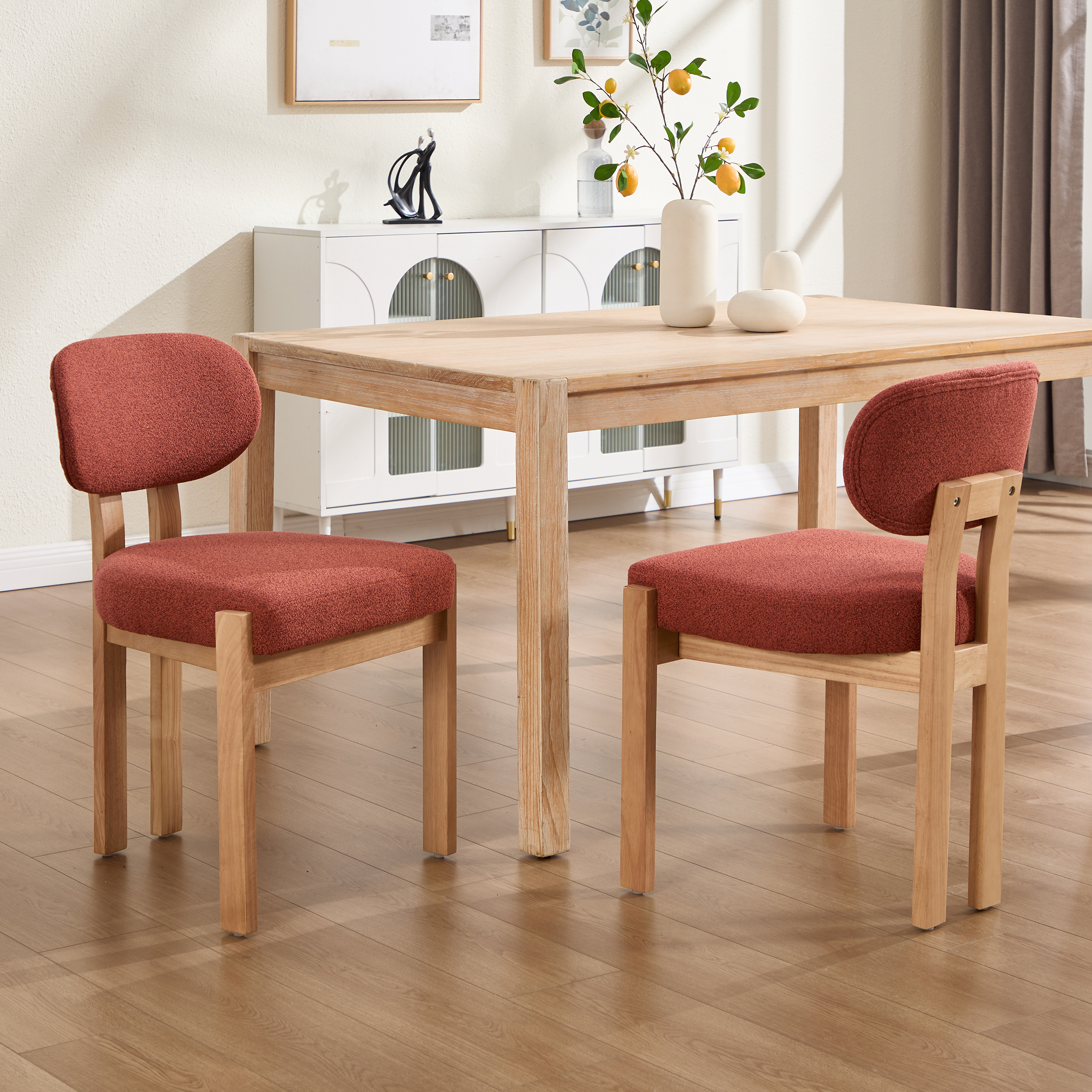 Ensemble 2 chaises salle à manger tissu, style ferme, bois