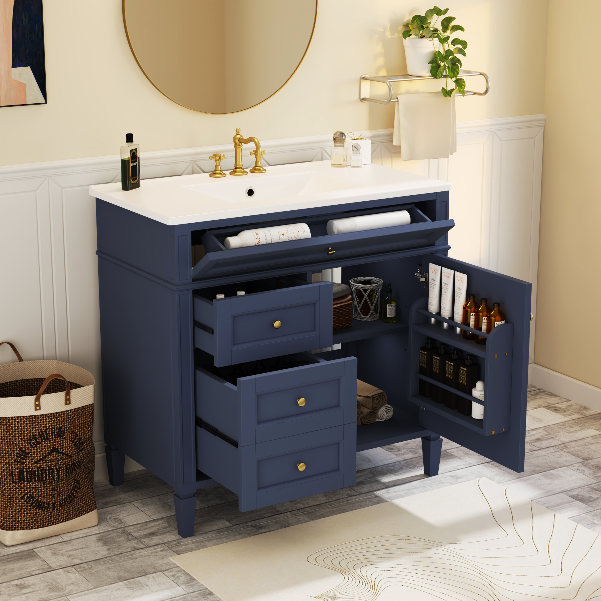 Meuble-lavabo 36'' avec dessus, 2 tiroirs + tiroir ouverture