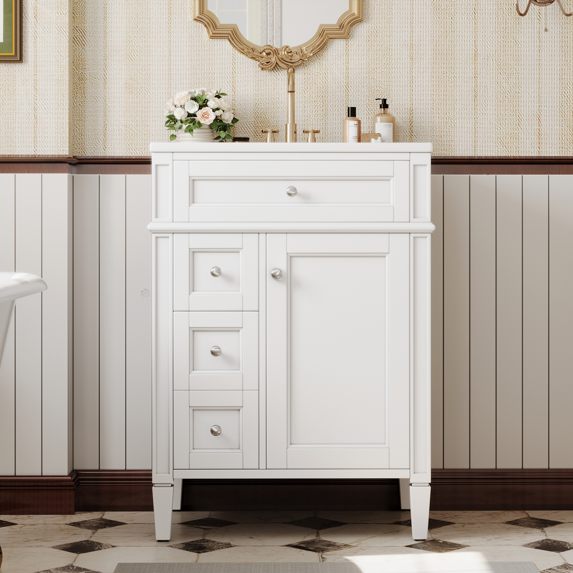 Vanité salle bain 24po lavabo, meuble rangement 2 tiroirs, moderne