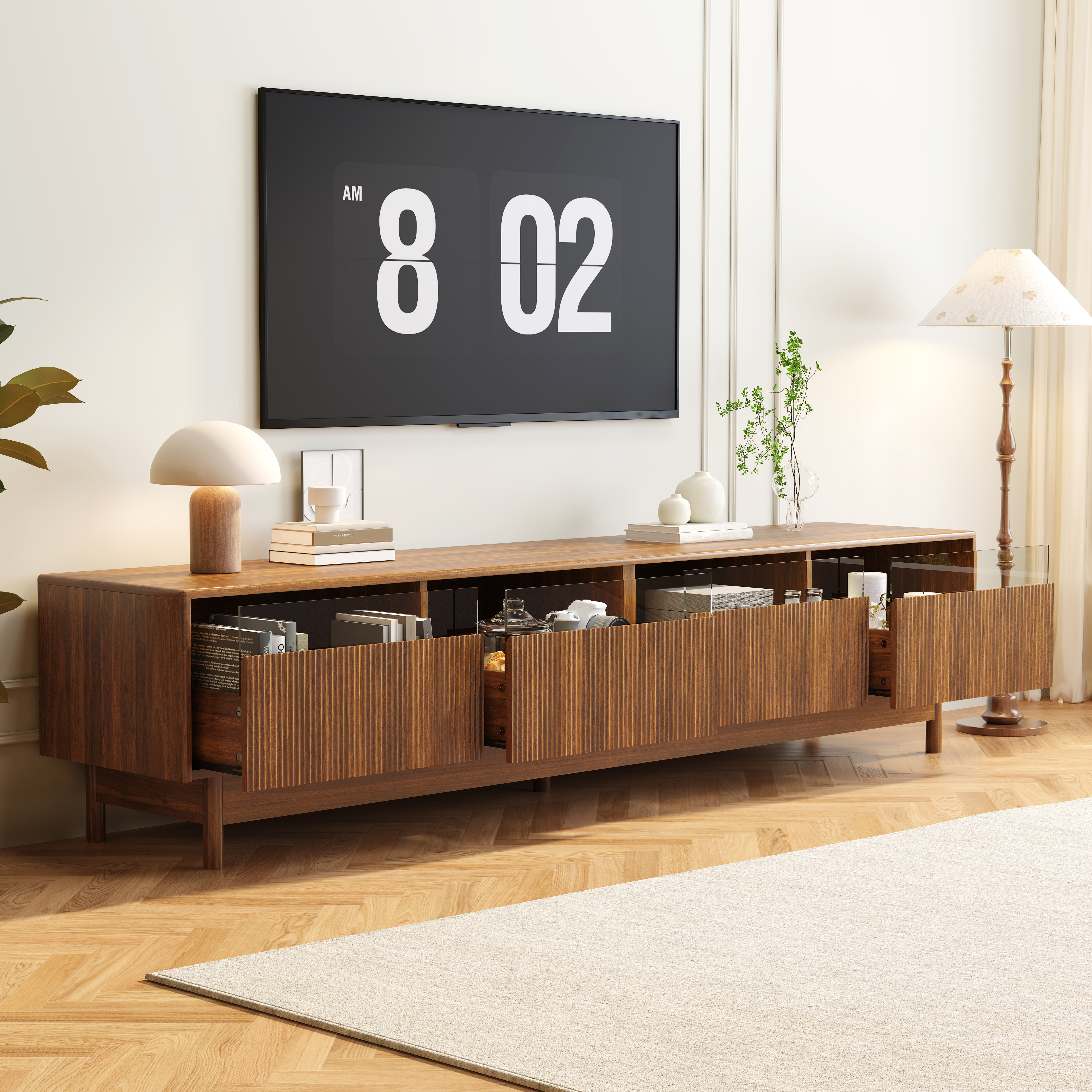 Meuble TV 78 po, jusqu'à 85 po, centre divertissement tiroirs