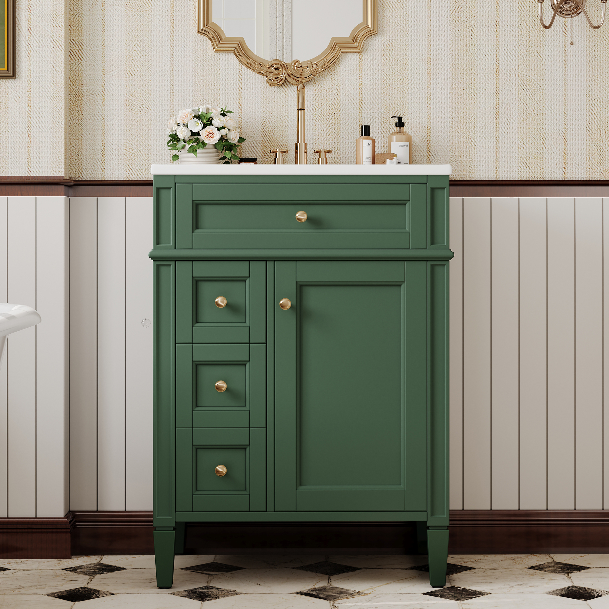 Vanité salle de bain 24po 2 tiroirs 1 tiroir basculant