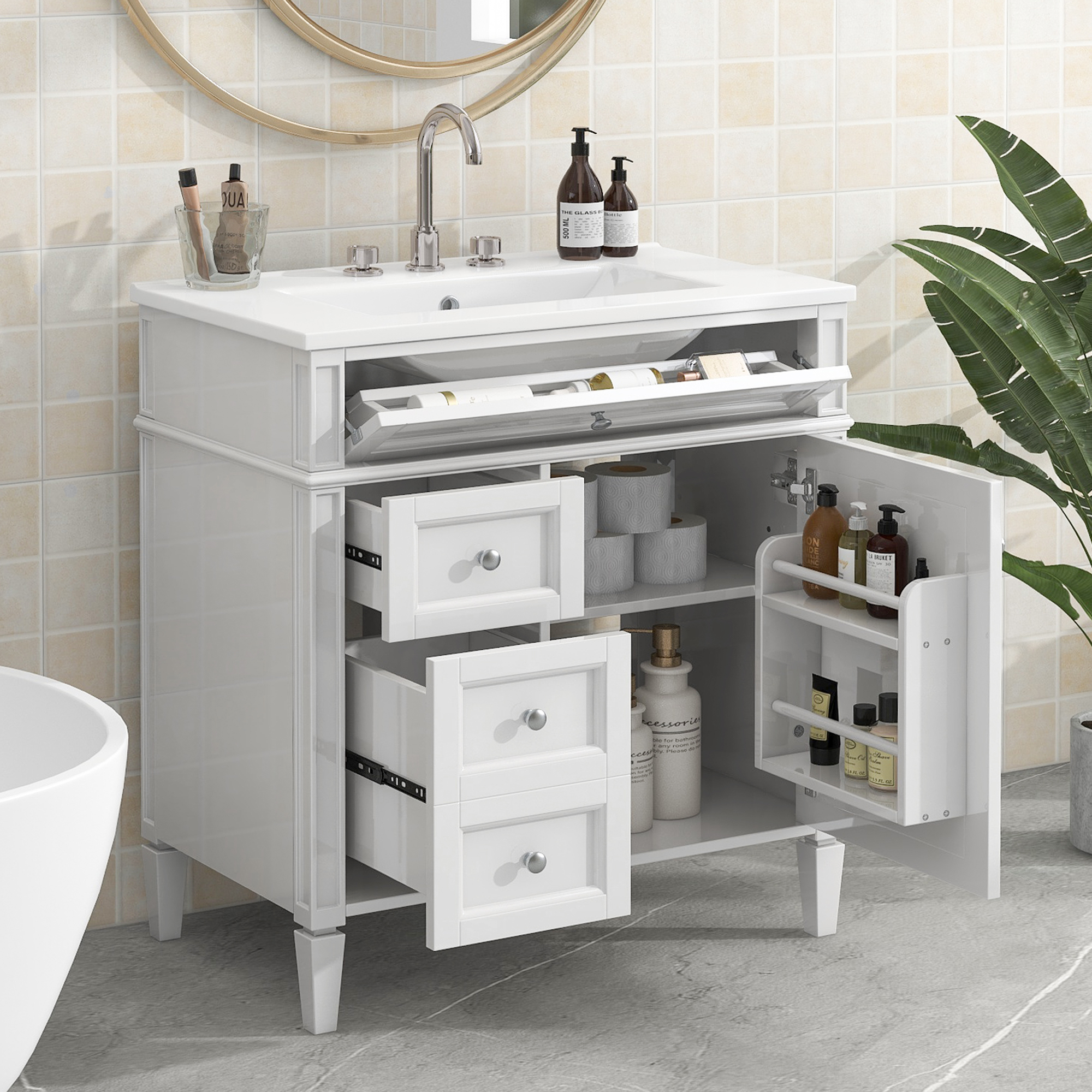 Meuble-lavabo 30", comptoir moderne, 2 tiroirs, lavabo simple