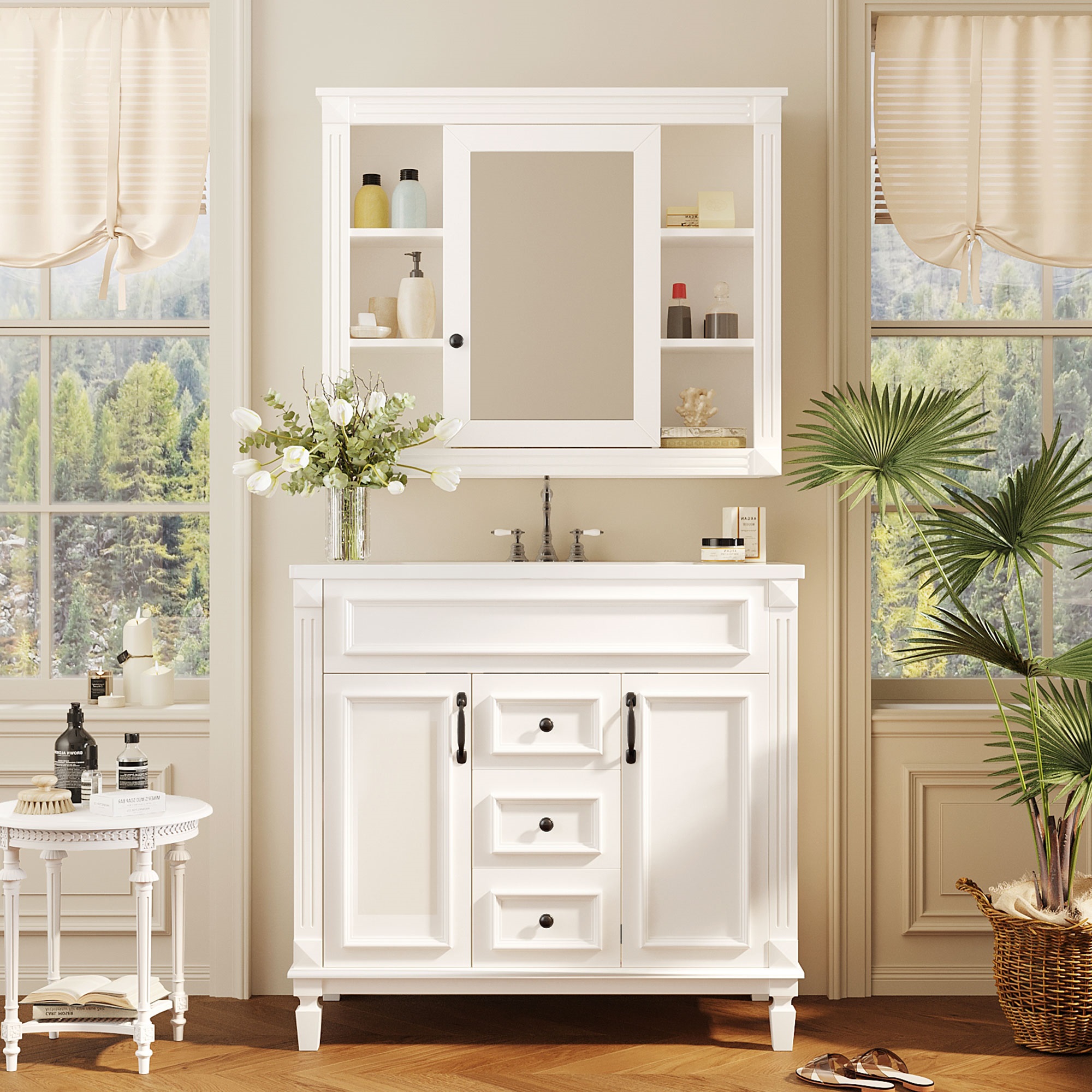 Vanité salle bain 36'' dessus lavabo miroir 2 portes