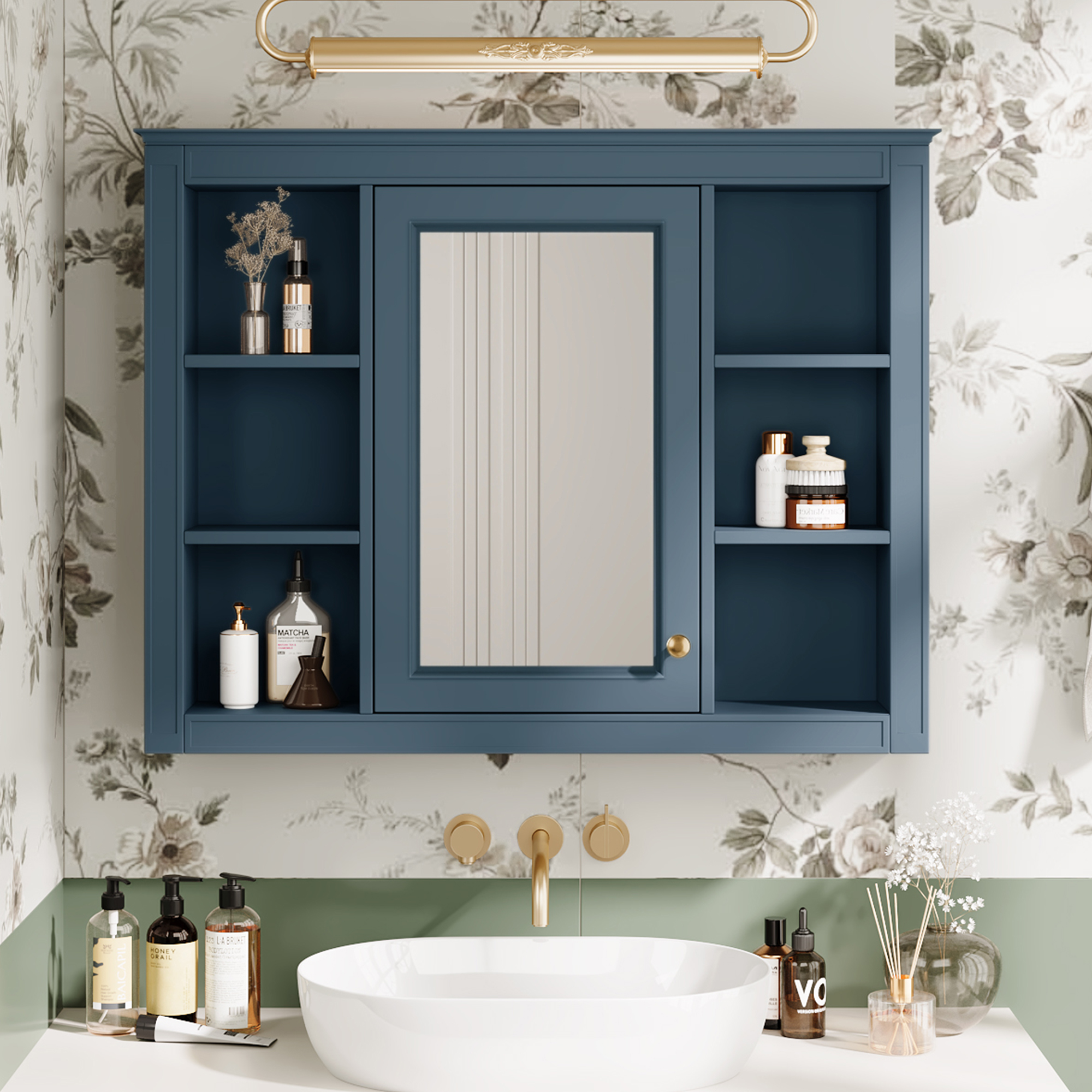 Armoire pharmacie 35x28po, murale, miroir, 6 tablettes ouvertes