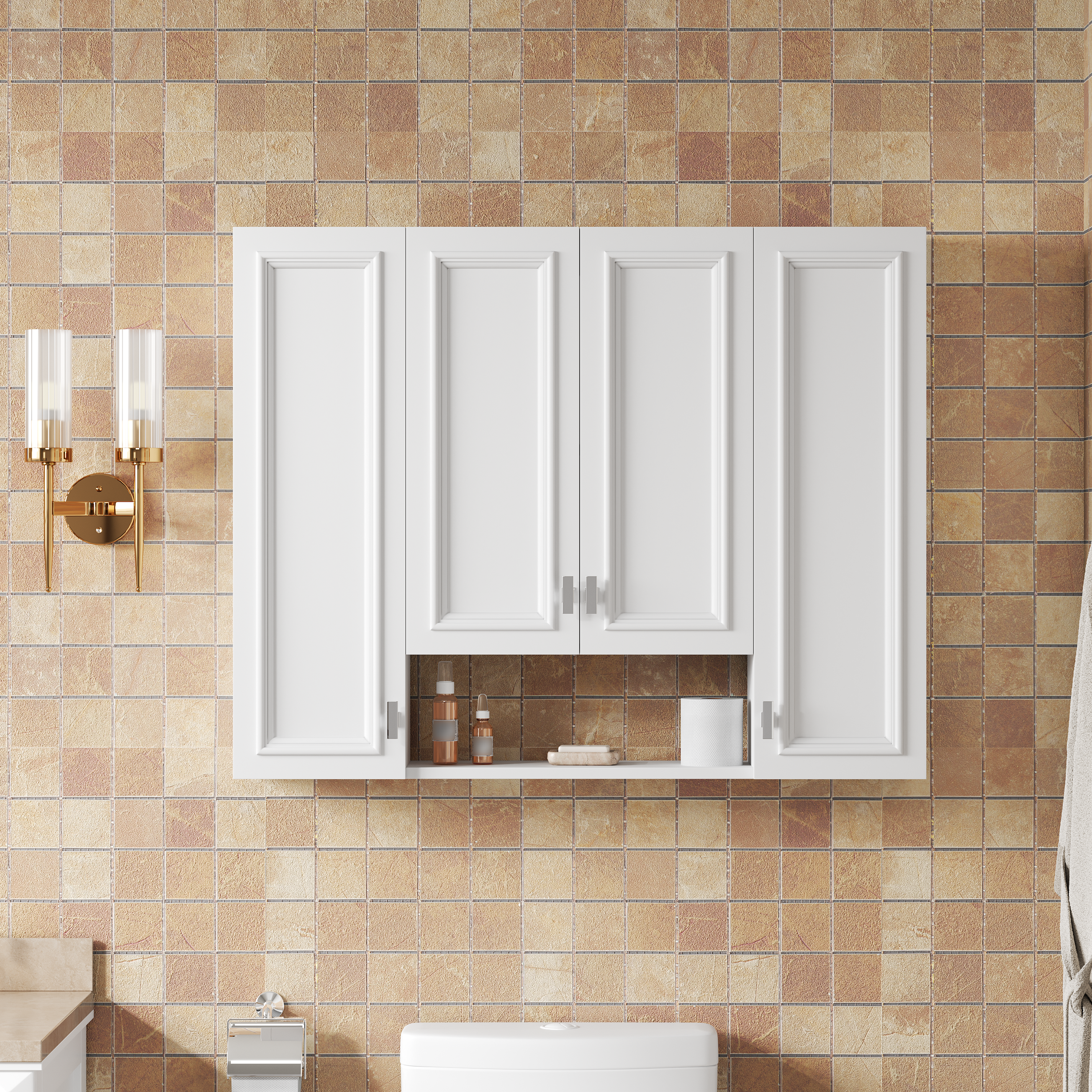 Armoire pharmacie salle bain, 5 étagères, montage mural