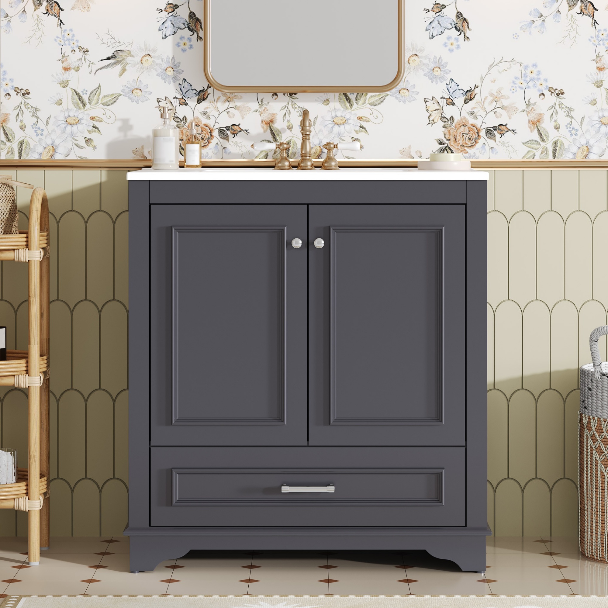 Vanité salle bain 30po, lavabo céramique, 2 portes fermeture douce