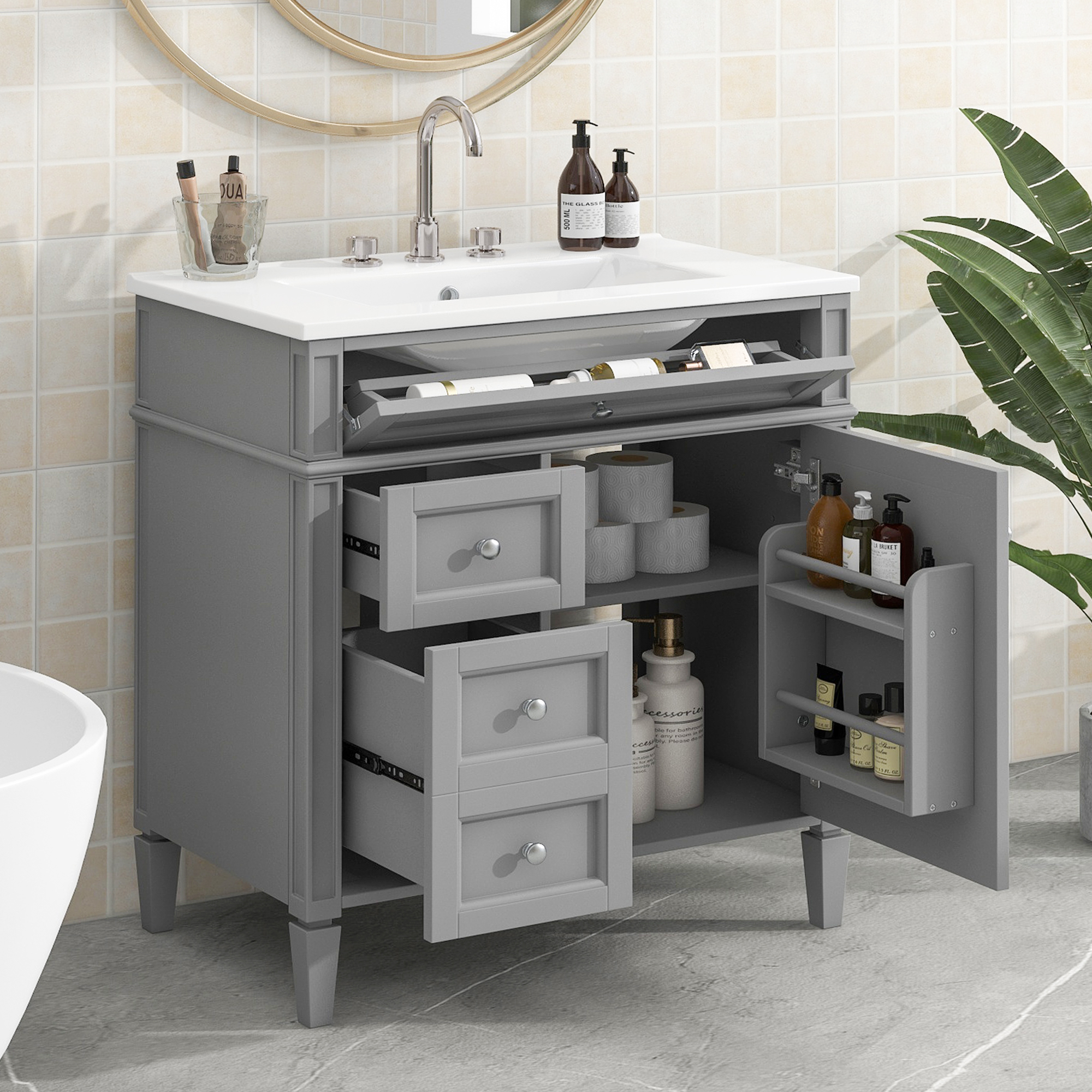 Vanité de salle de bain 30" avec comptoir et lavabo, 2 tiroirs