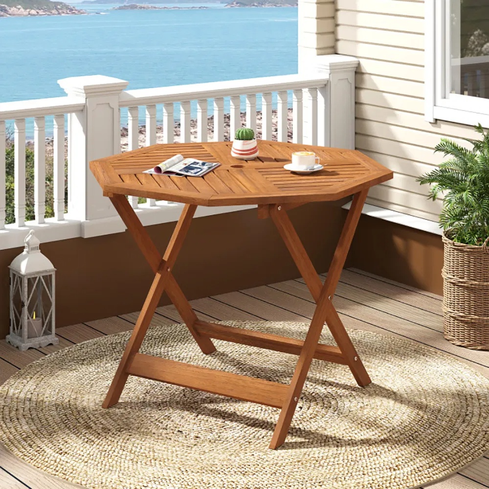 Table patio octogone bois 35,5po trou parasol