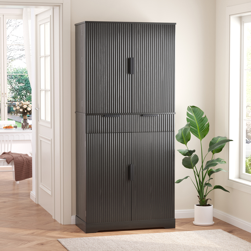 Armoire pantry noir 72po 3 tiroirs 6 tablettes