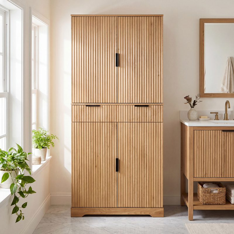 Armoire pantry cuisine 72po 3 tiroirs chêne
