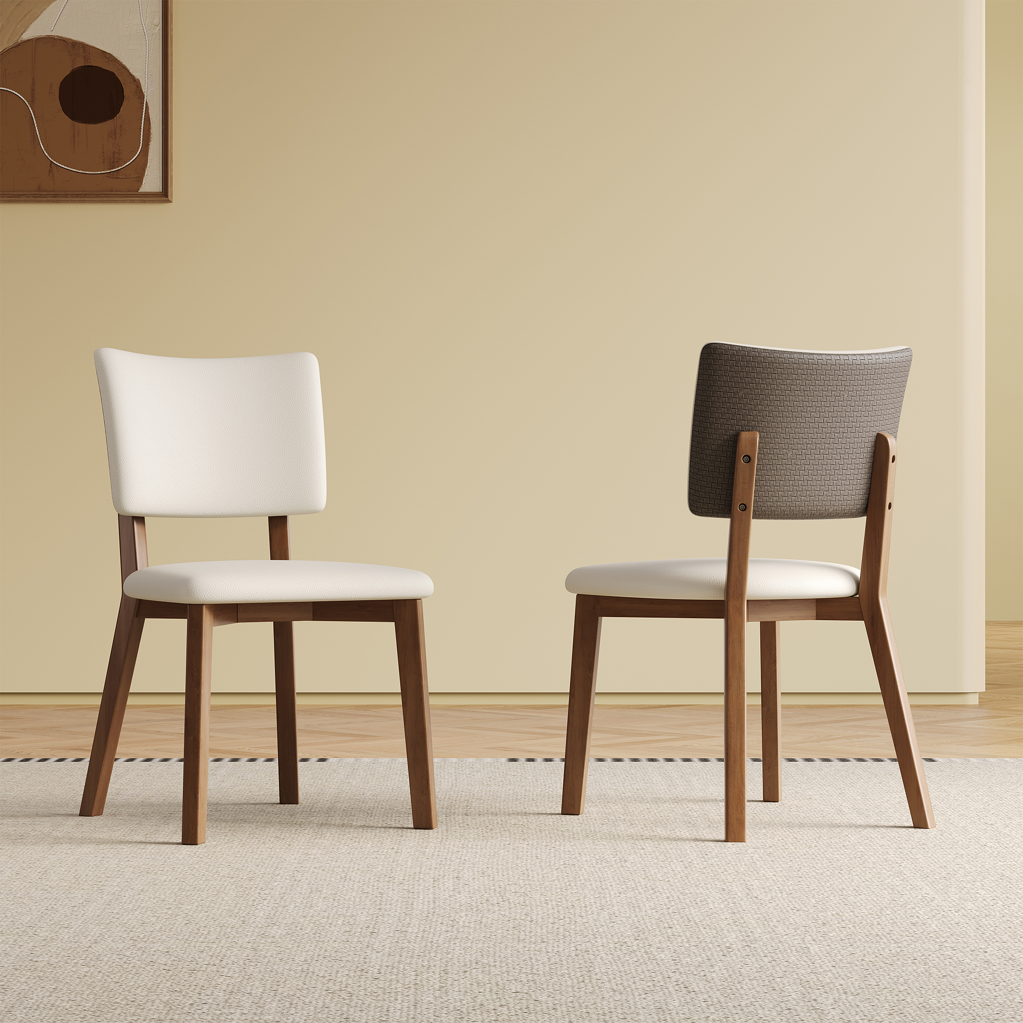 Ensemble 2 chaises salle à manger bois blanc noyer