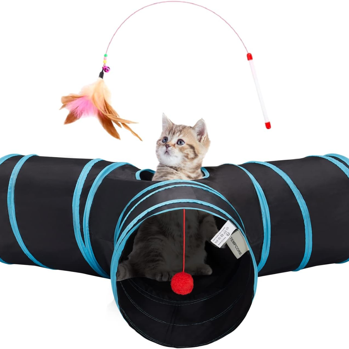 Tunnel pour chats 3 voies pliable avec jouet