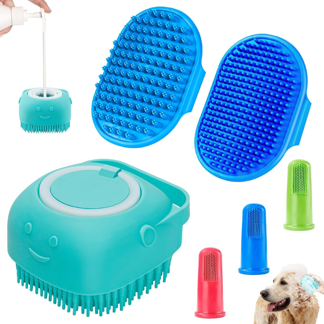 Brosse bain 6 pcs avec manche ajustable animaux