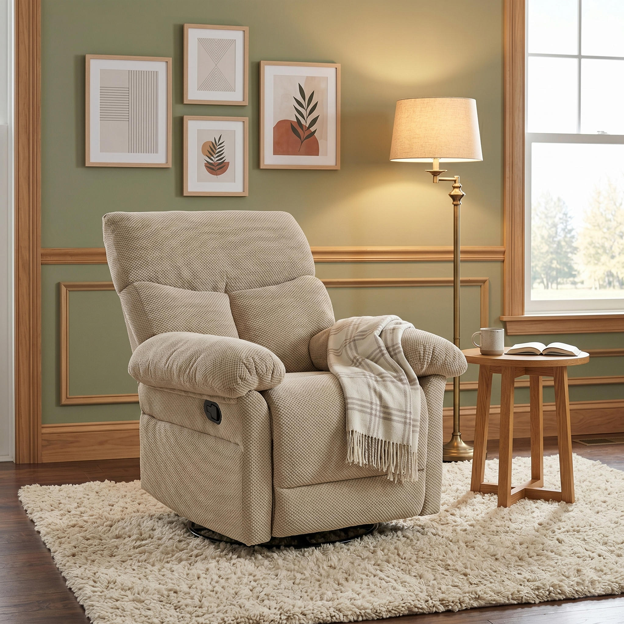 Fauteuil bascule pivotant rembourré manuel, tissu texturé