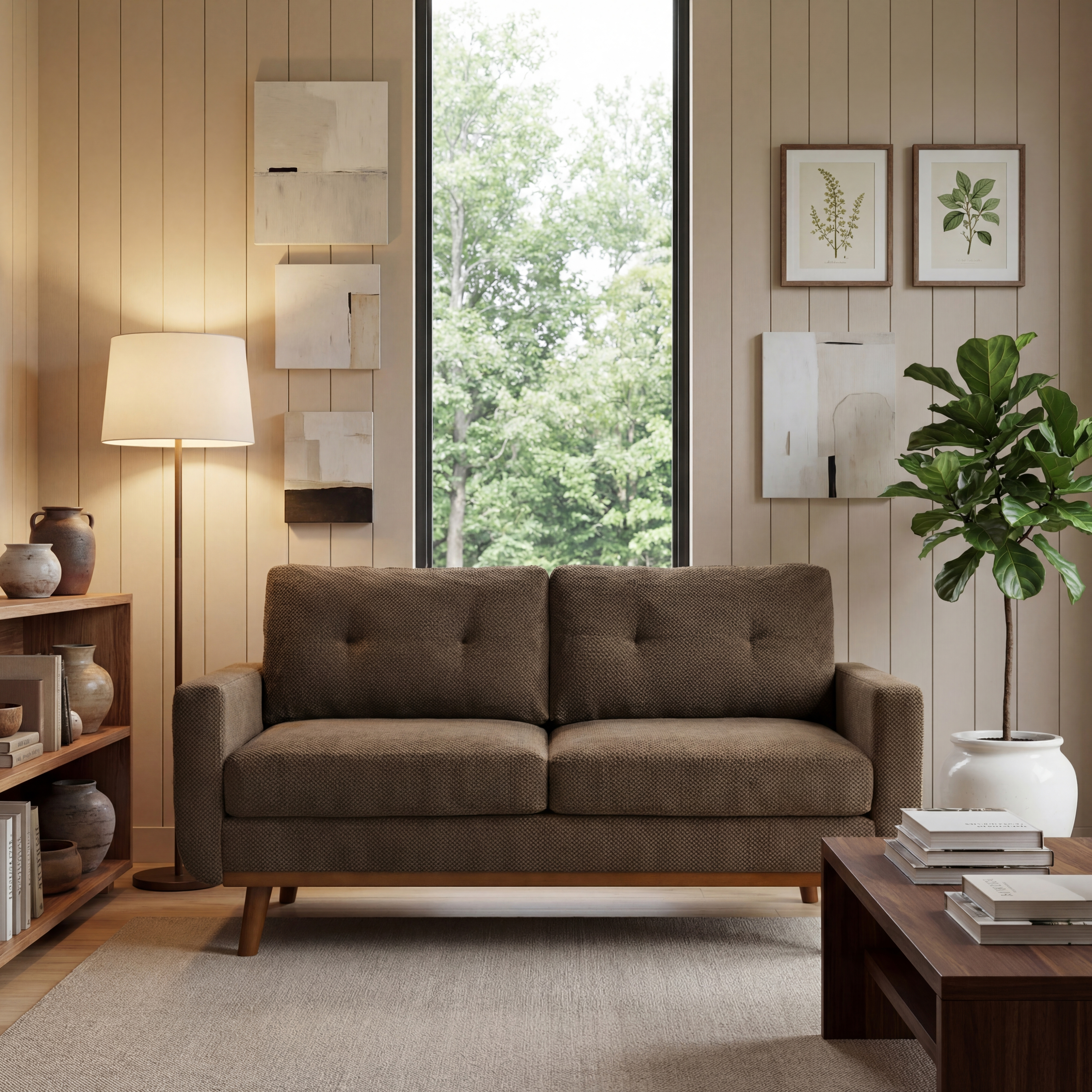 Sofa 2 places 65", minimaliste, bois massif