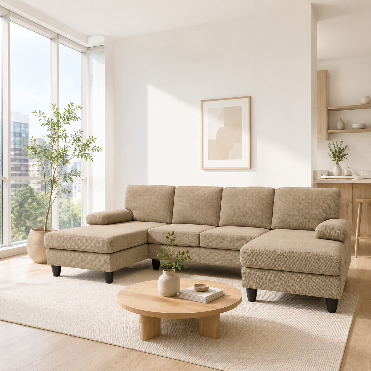 Canapé en U texturé, chaise double confortable avec accoudoirs